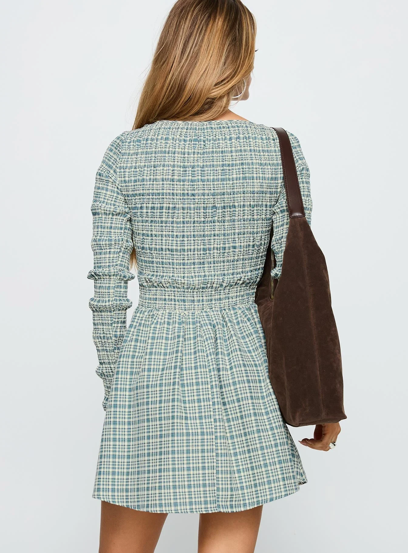 Generations Long Sleeve Mini Dress Green Check - Image 4