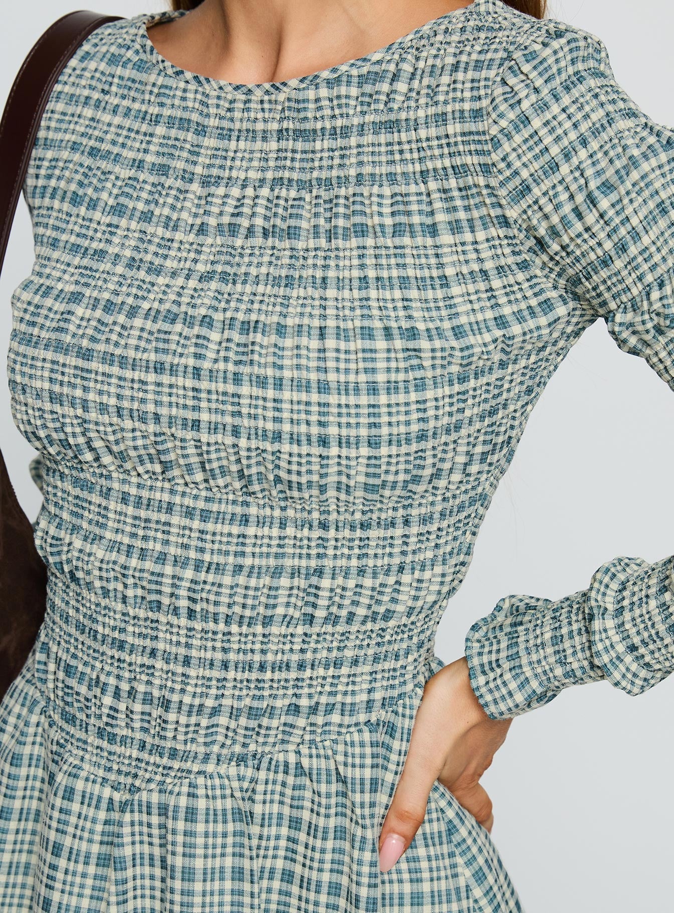 Generations Long Sleeve Mini Dress Green Check - Image 5