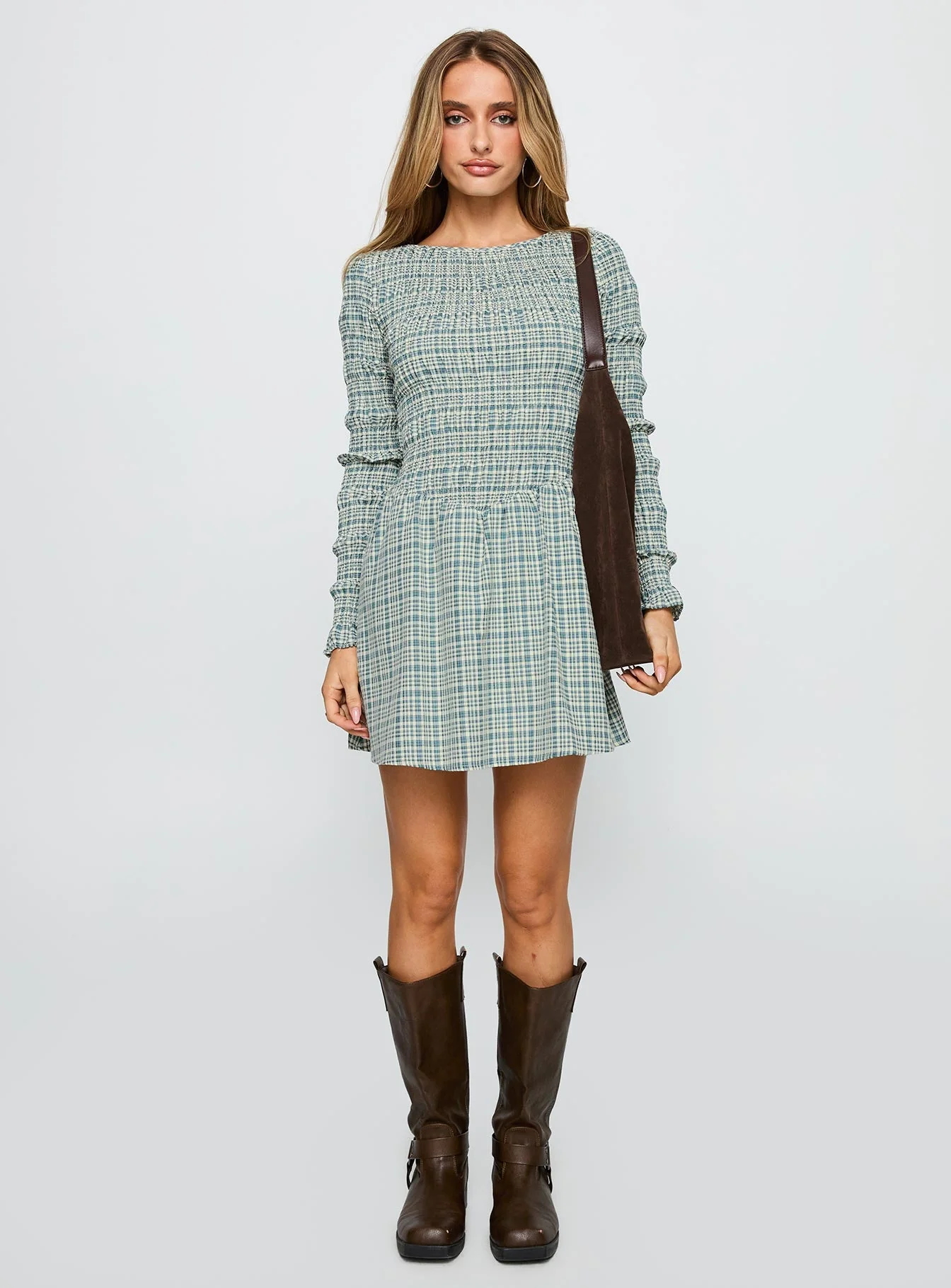 Generations Long Sleeve Mini Dress Green Check - Image 6