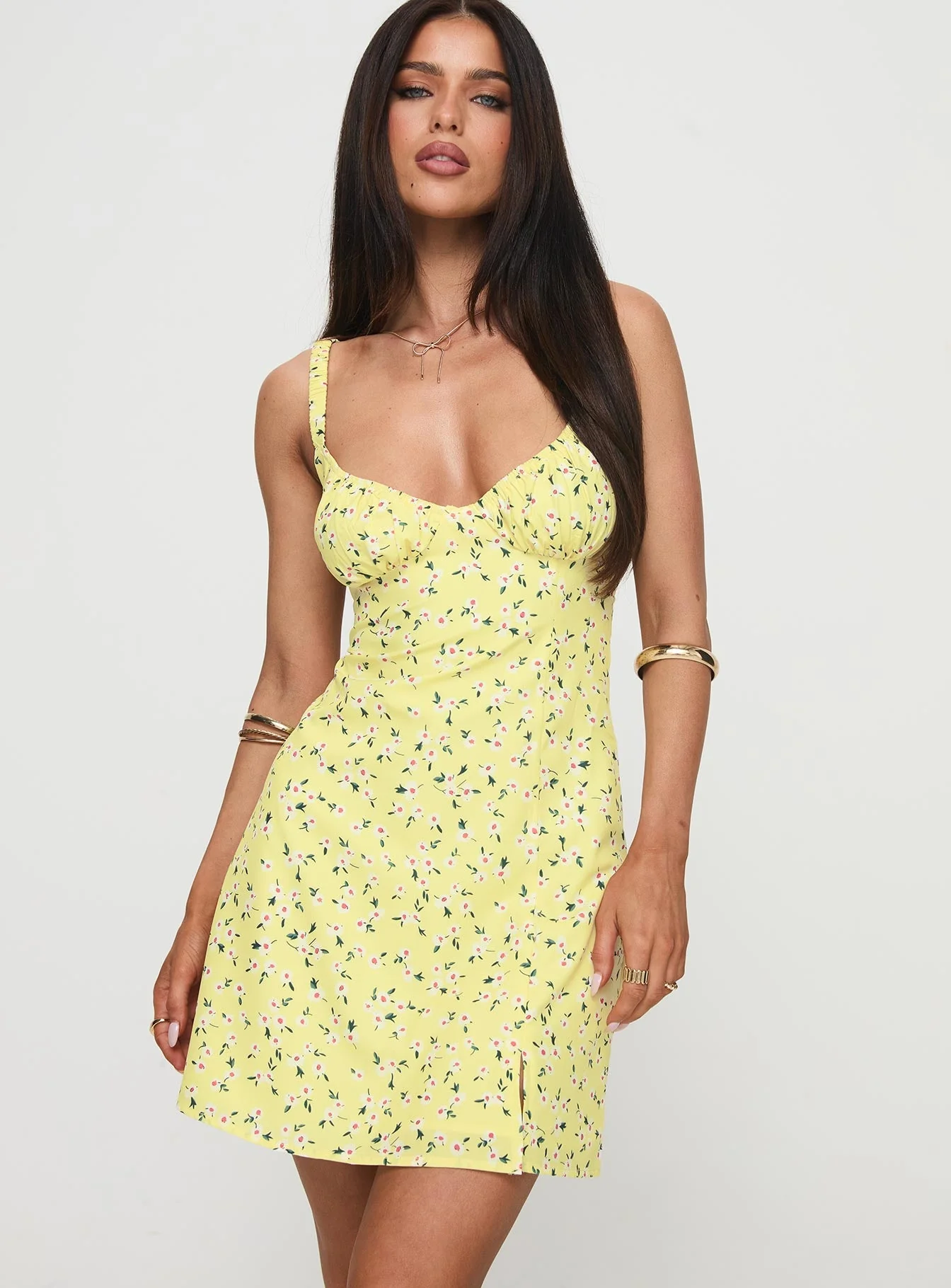 Georgia Mini Dress Yellow Floral - Image 2