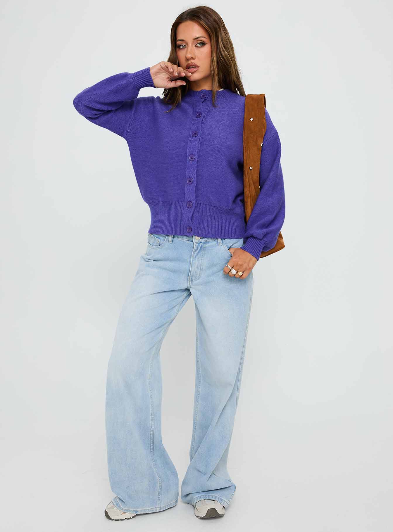 Get Going Knit Cardigan Purple - Image 3