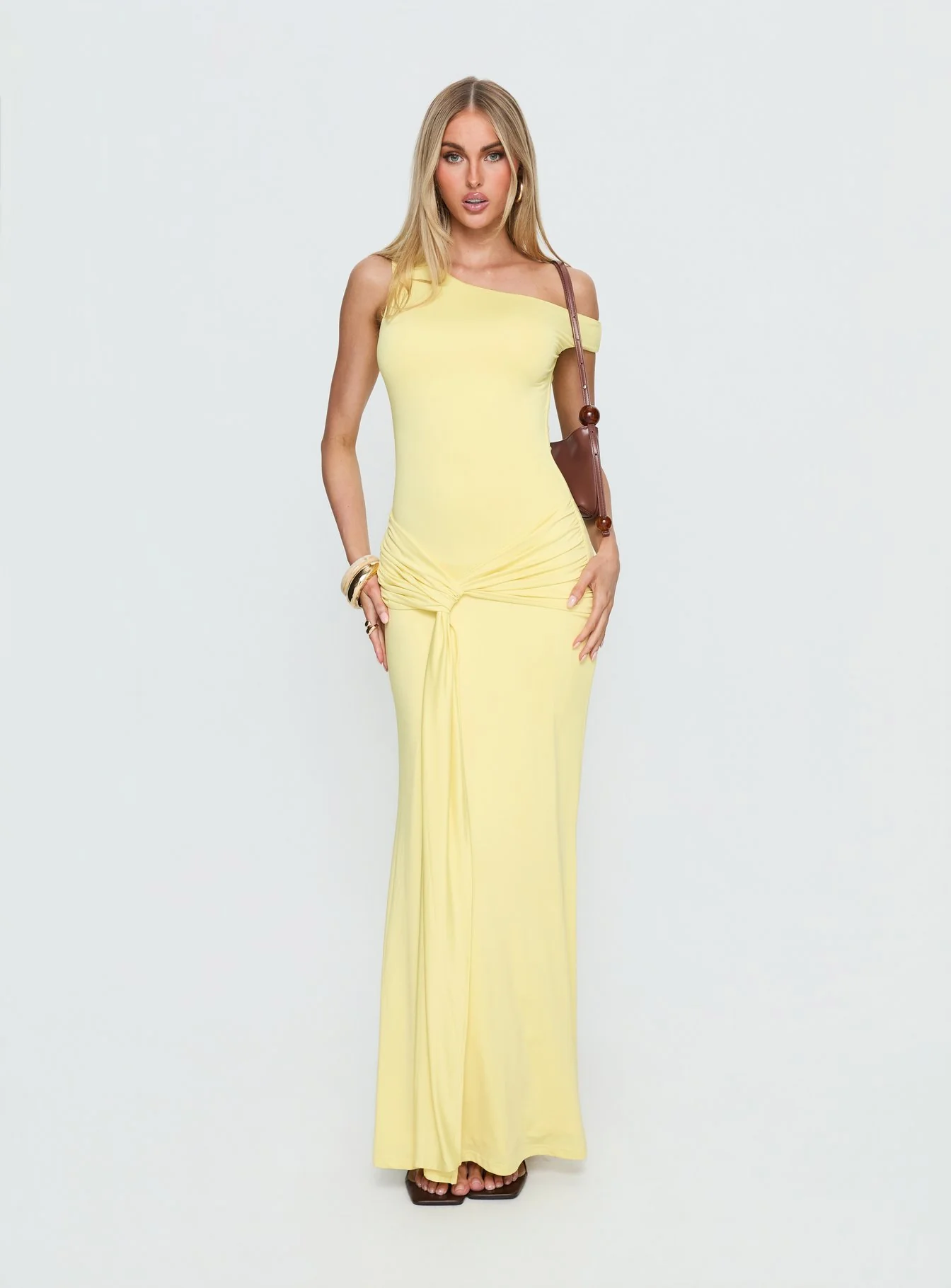 Get Lucky Drape One Shoulder Maxi Dress Lemon Yellow - Image 2