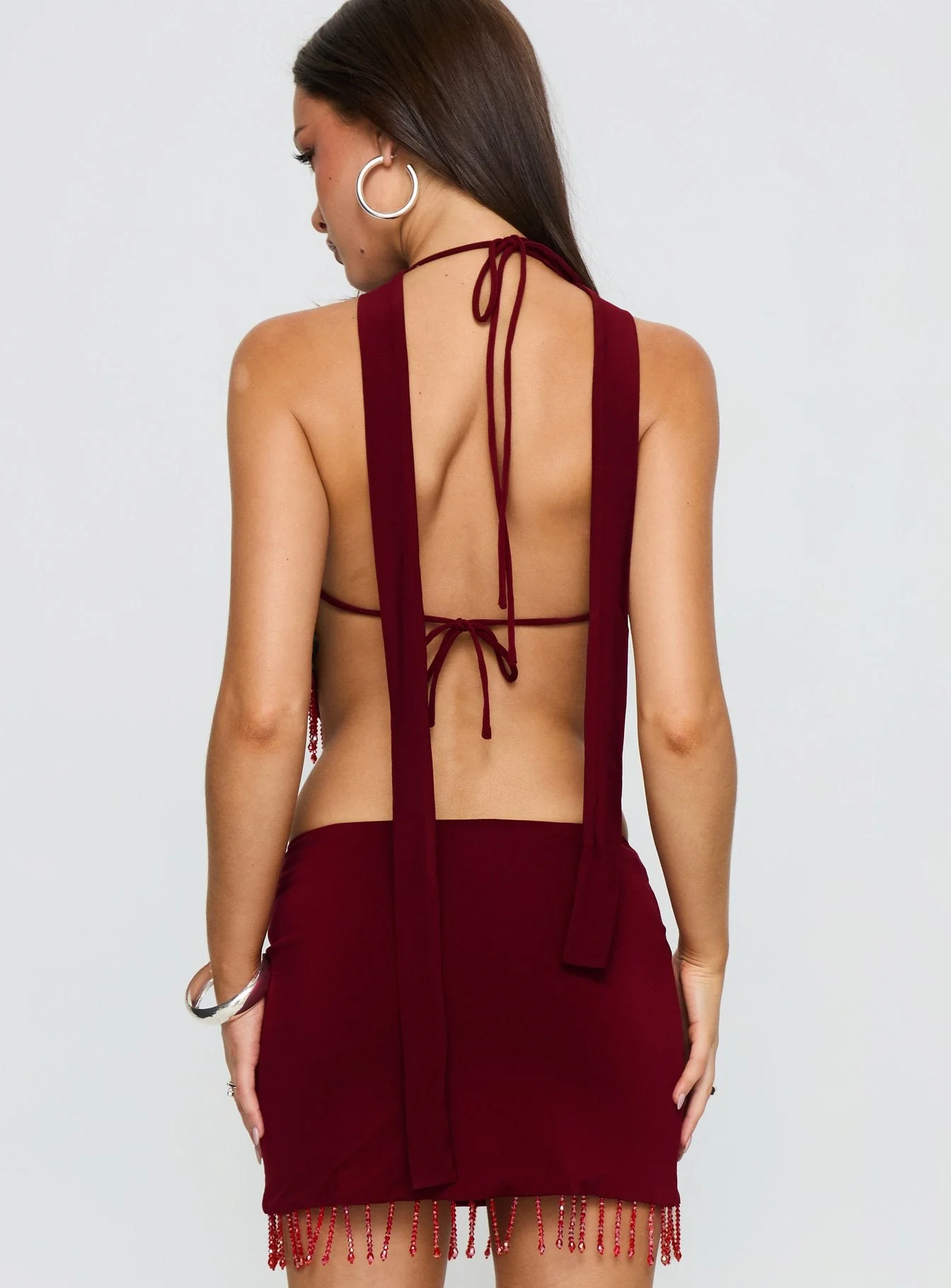 Ginah Bead Tassel Cowl Neck Top Red - Image 5