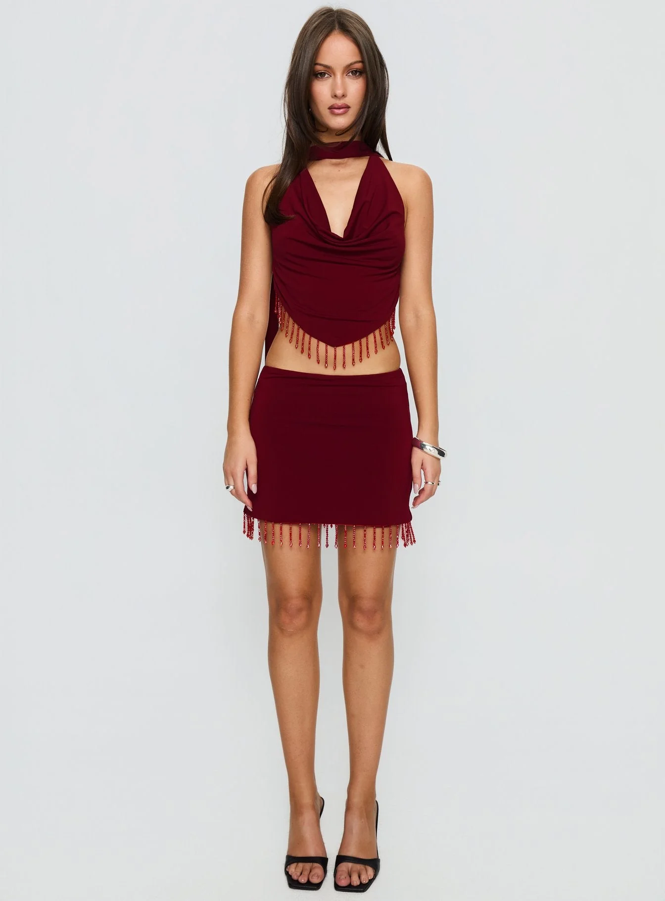 Ginah Bead Tassel Cowl Neck Top Red - Image 7