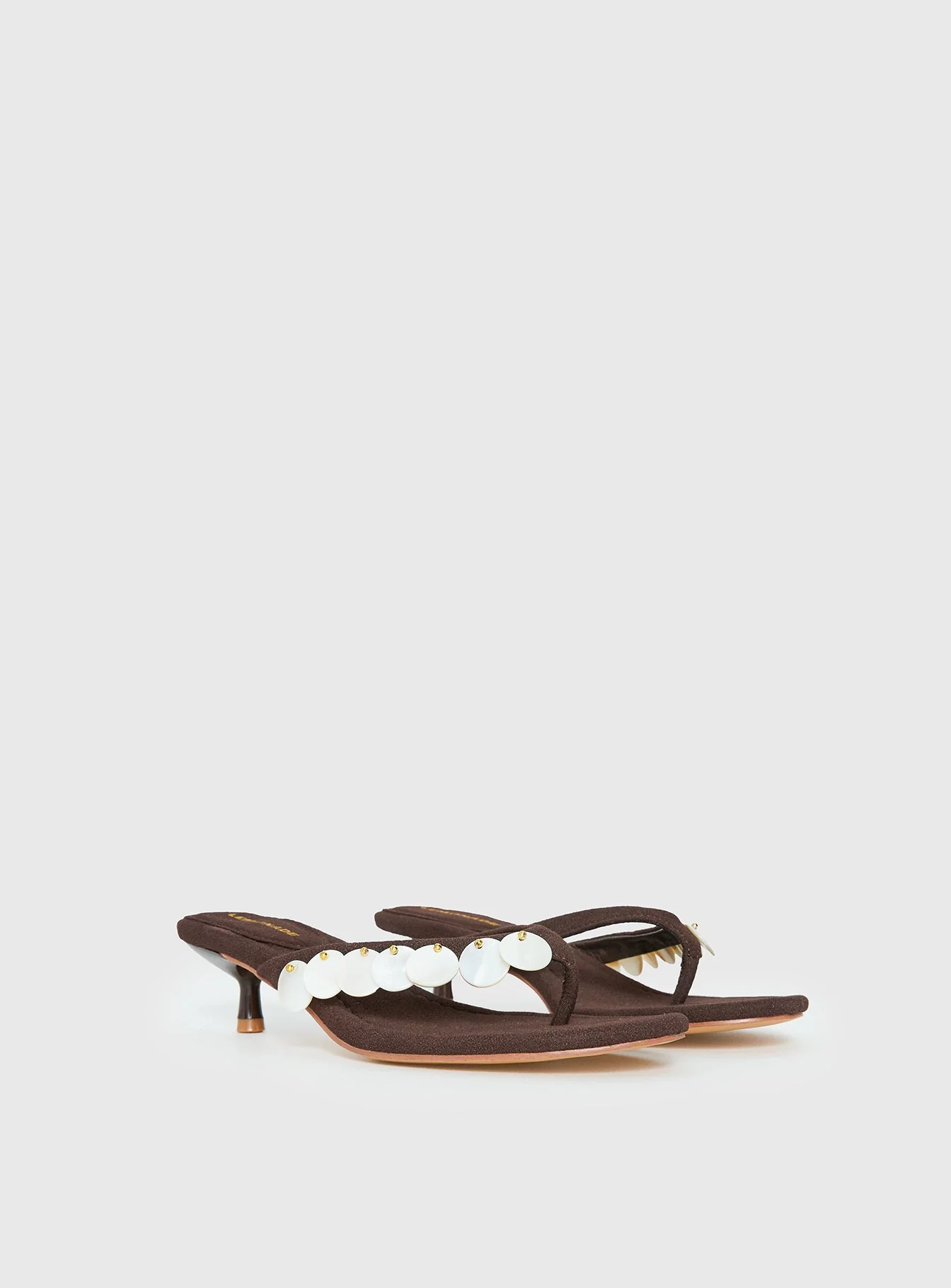 Ginnia Shell Detail Thong Heels Chocolate - Image 2