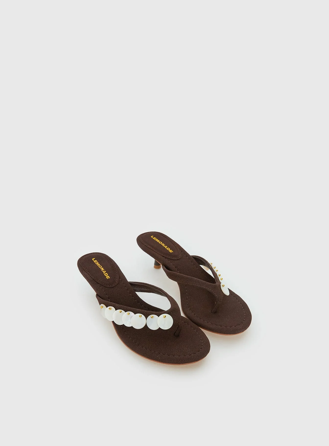 Ginnia Shell Detail Thong Heels Chocolate - Image 5