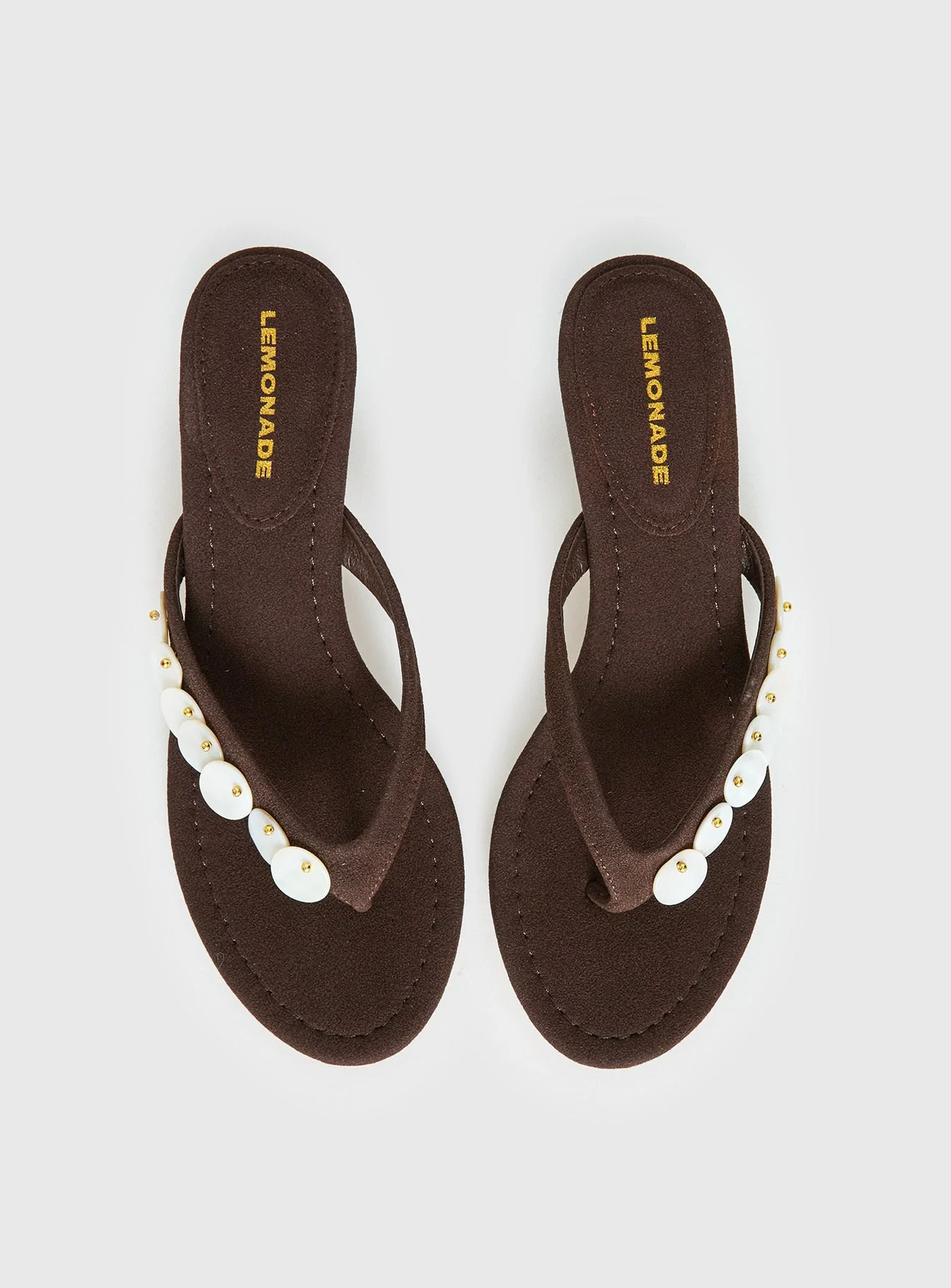 Ginnia Shell Detail Thong Heels Chocolate - Image 6