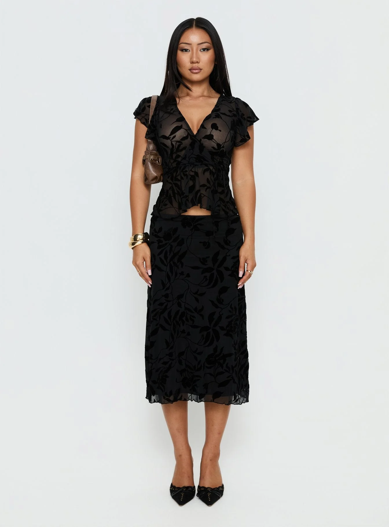 Giuliana Top Leaf Flower Black - Image 6