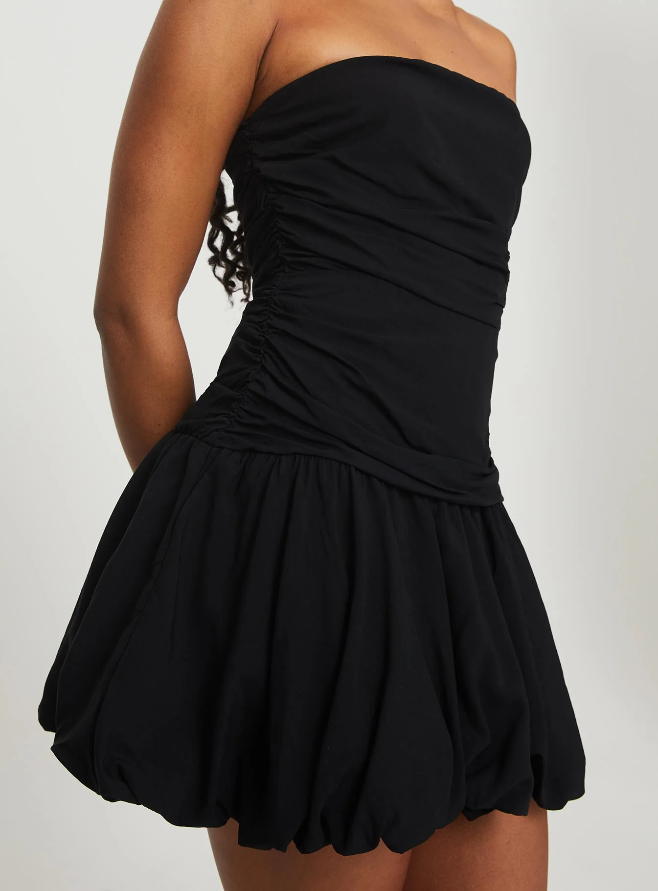 Glamour Girl Strapless Bubble Hem Mini Dress Black - Image 6