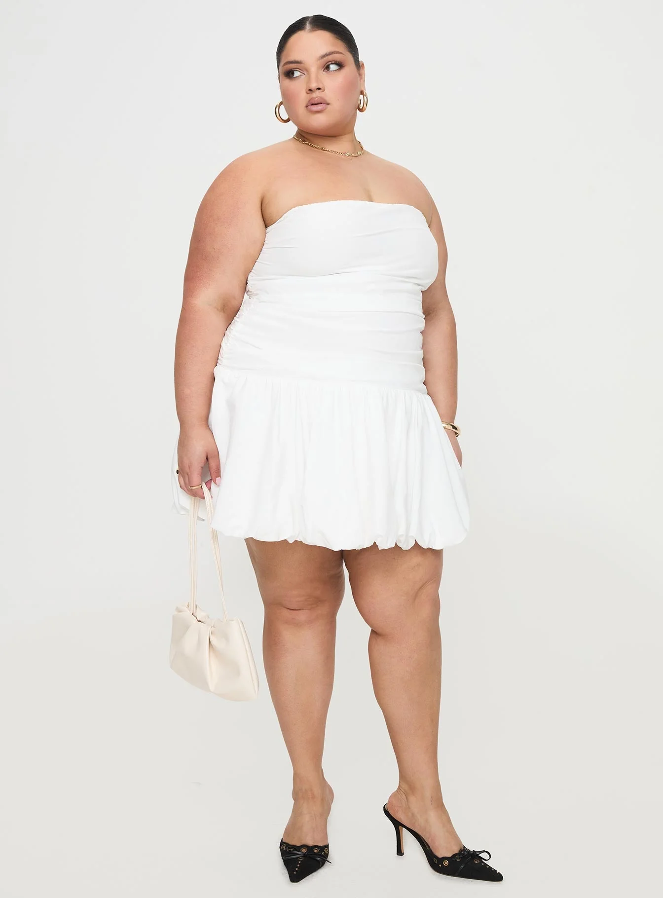 Glamour Girl Strapless Bubble Hem Mini Dress White Curve - Image 3