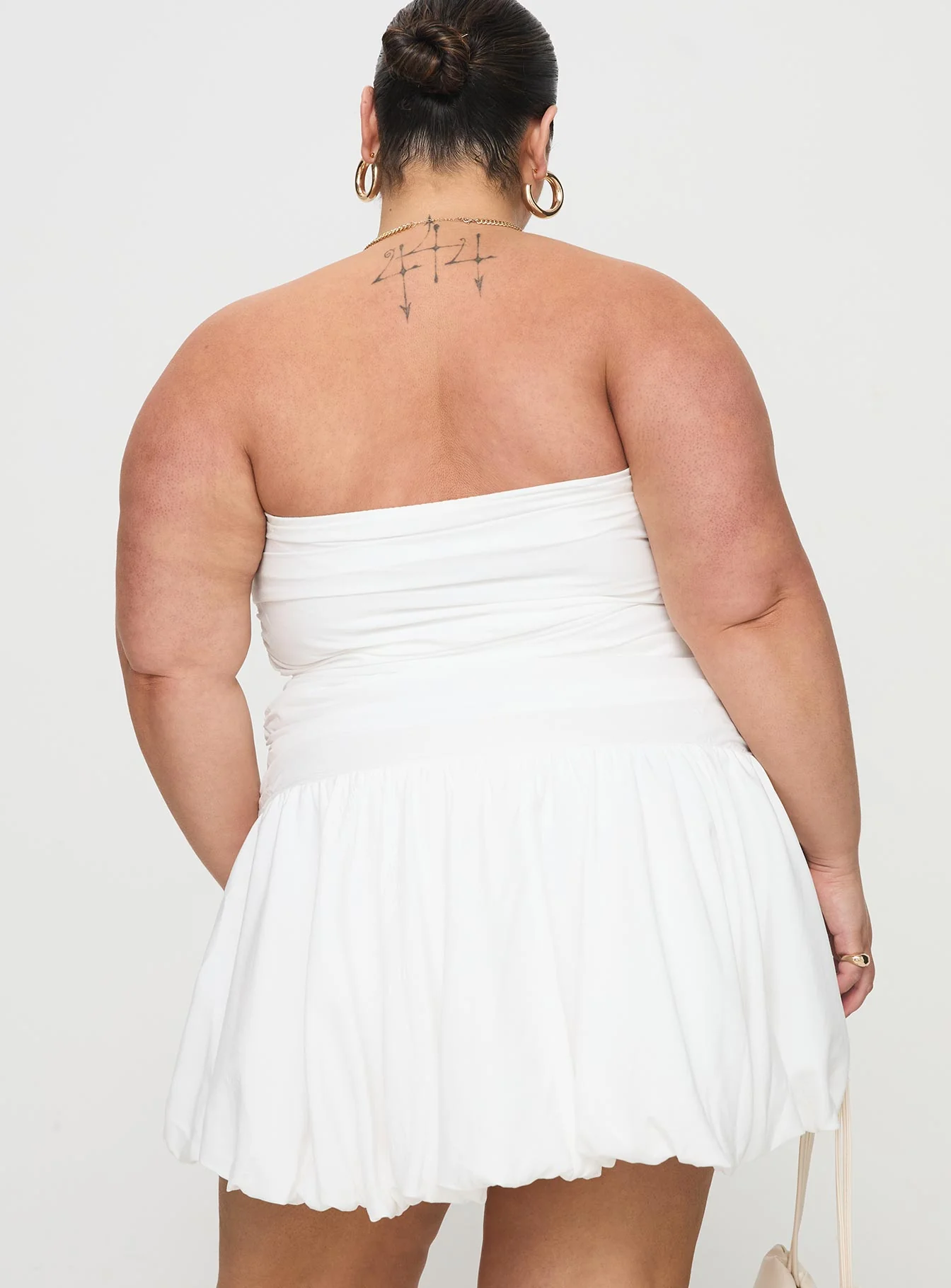 Glamour Girl Strapless Bubble Hem Mini Dress White Curve - Image 5