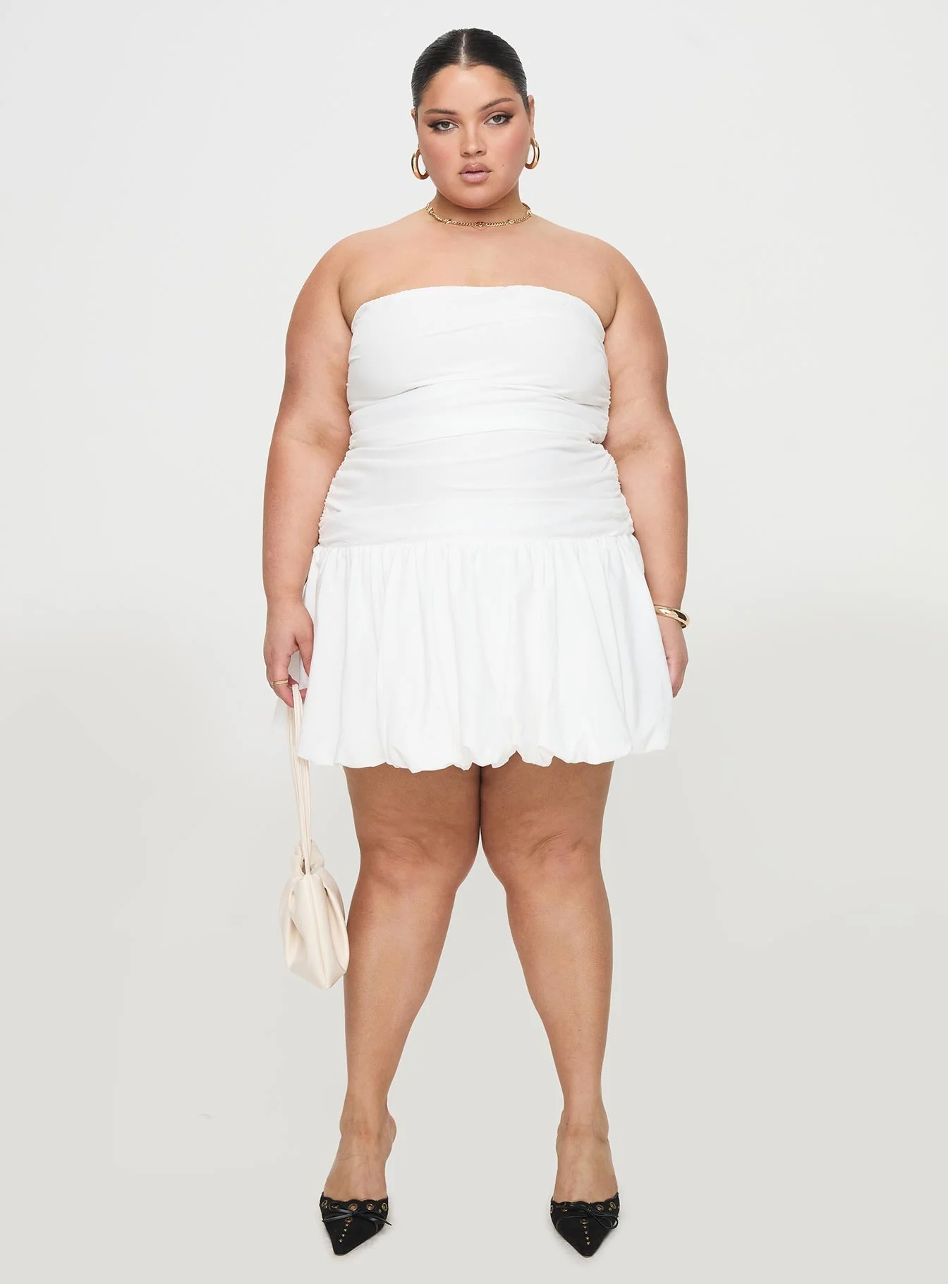 Glamour Girl Strapless Bubble Hem Mini Dress White Curve - Image 7