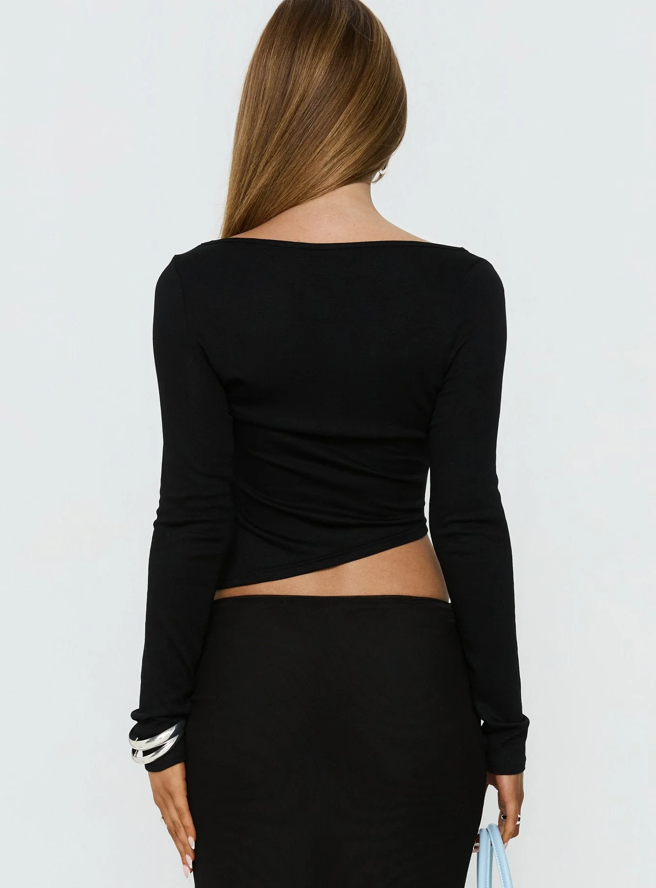 Glimpse Spiral Detail Long Sleeve Top Black - Image 5