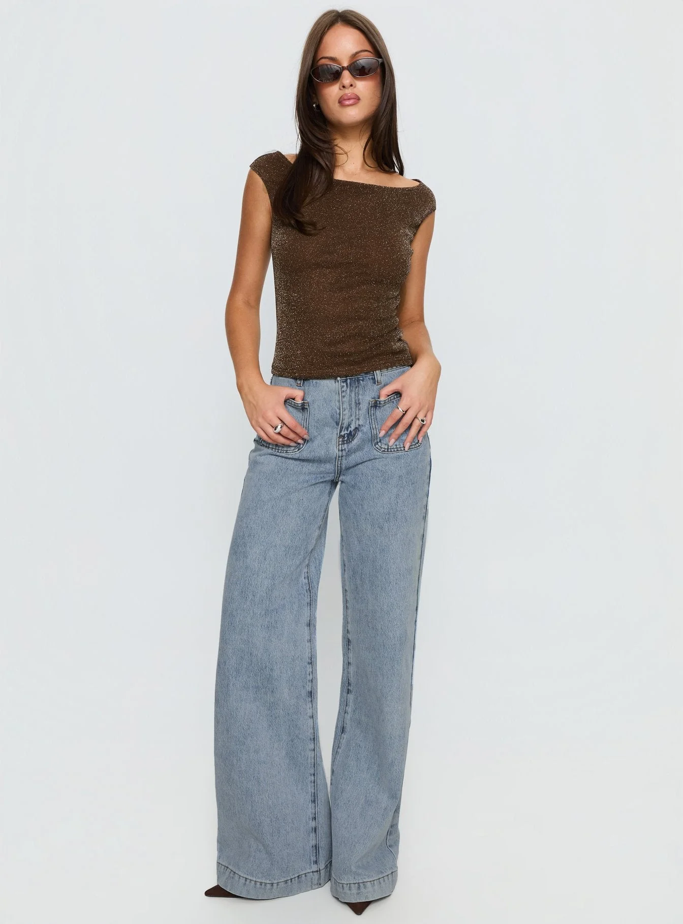 Goldie High Rise Wide Leg Pocket Jeans Light Wash - Image 3