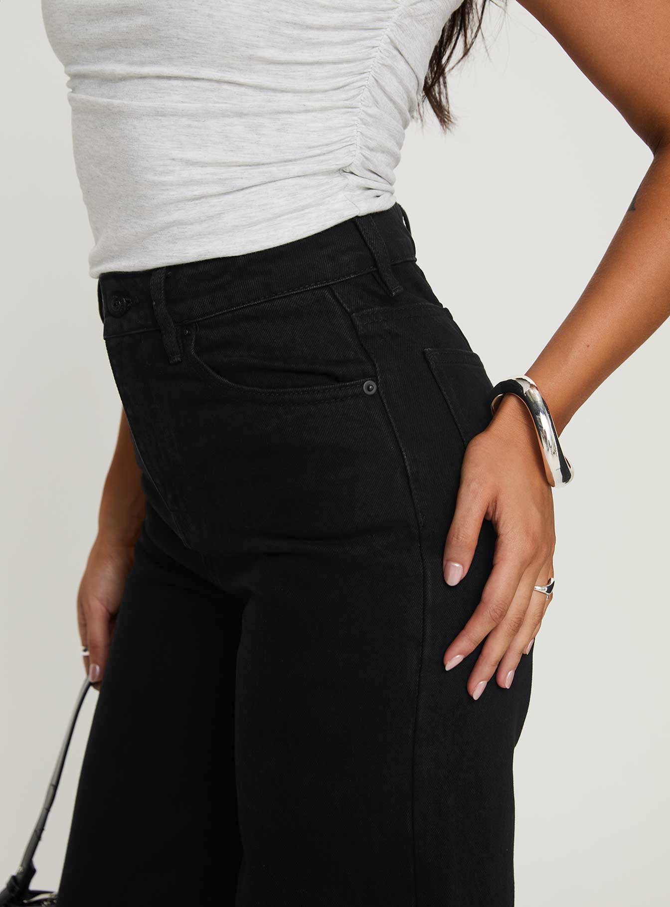 Goldie High Rise Wide Leg Jeans Black Petite - Image 7