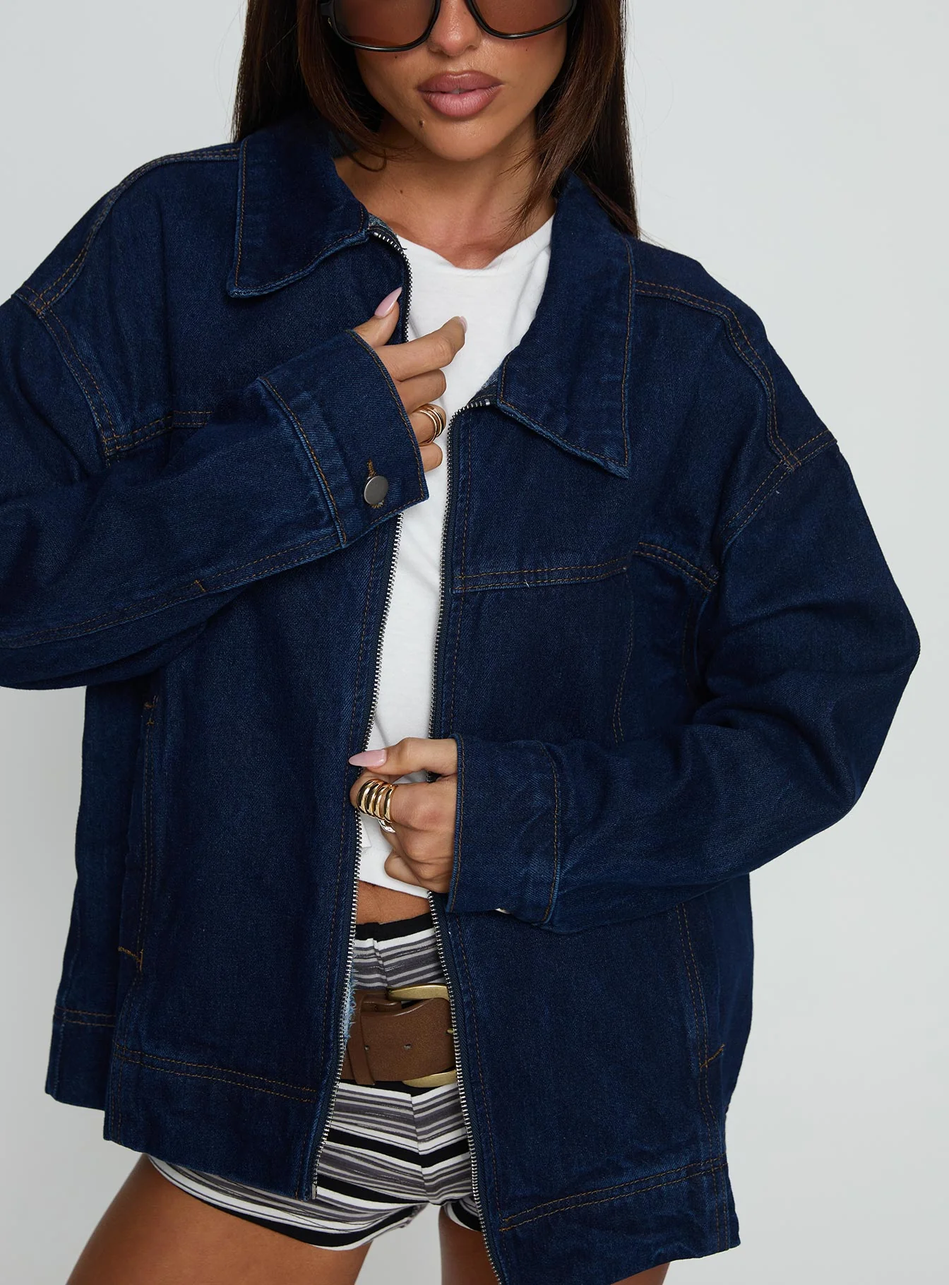 Goldsmith Denim Bomber Jacket Dark Wash - Image 5