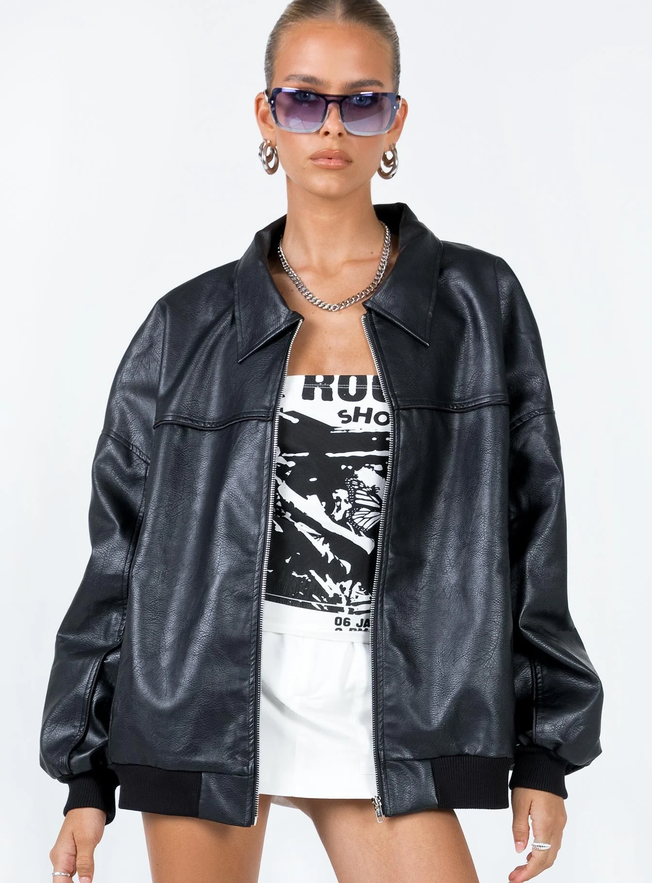 Goldsmith Faux Leather Bomber Jacket Black Petite - Image 2