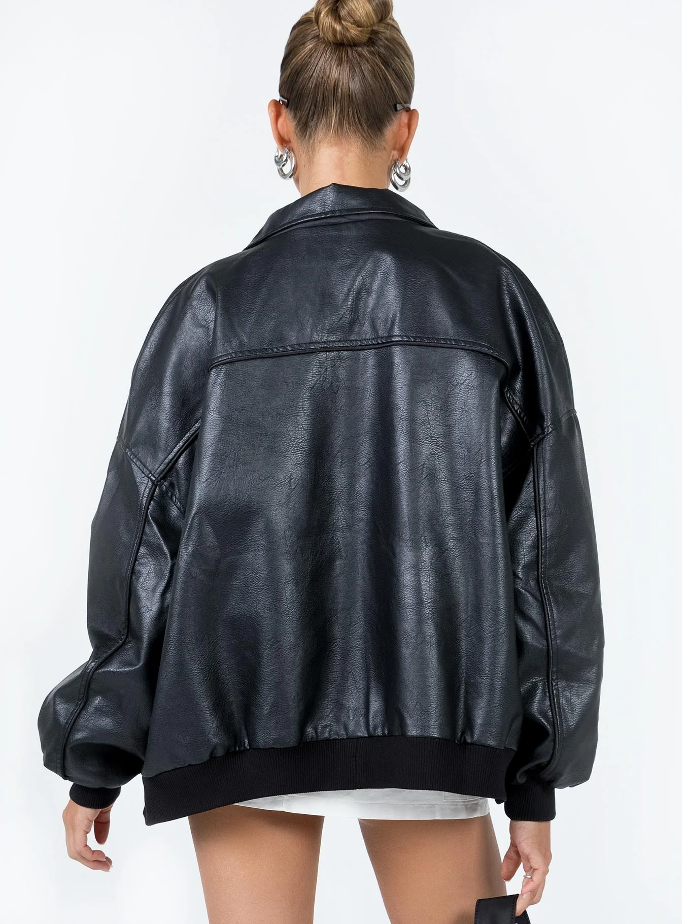 Goldsmith Faux Leather Bomber Jacket Black Petite - Image 5