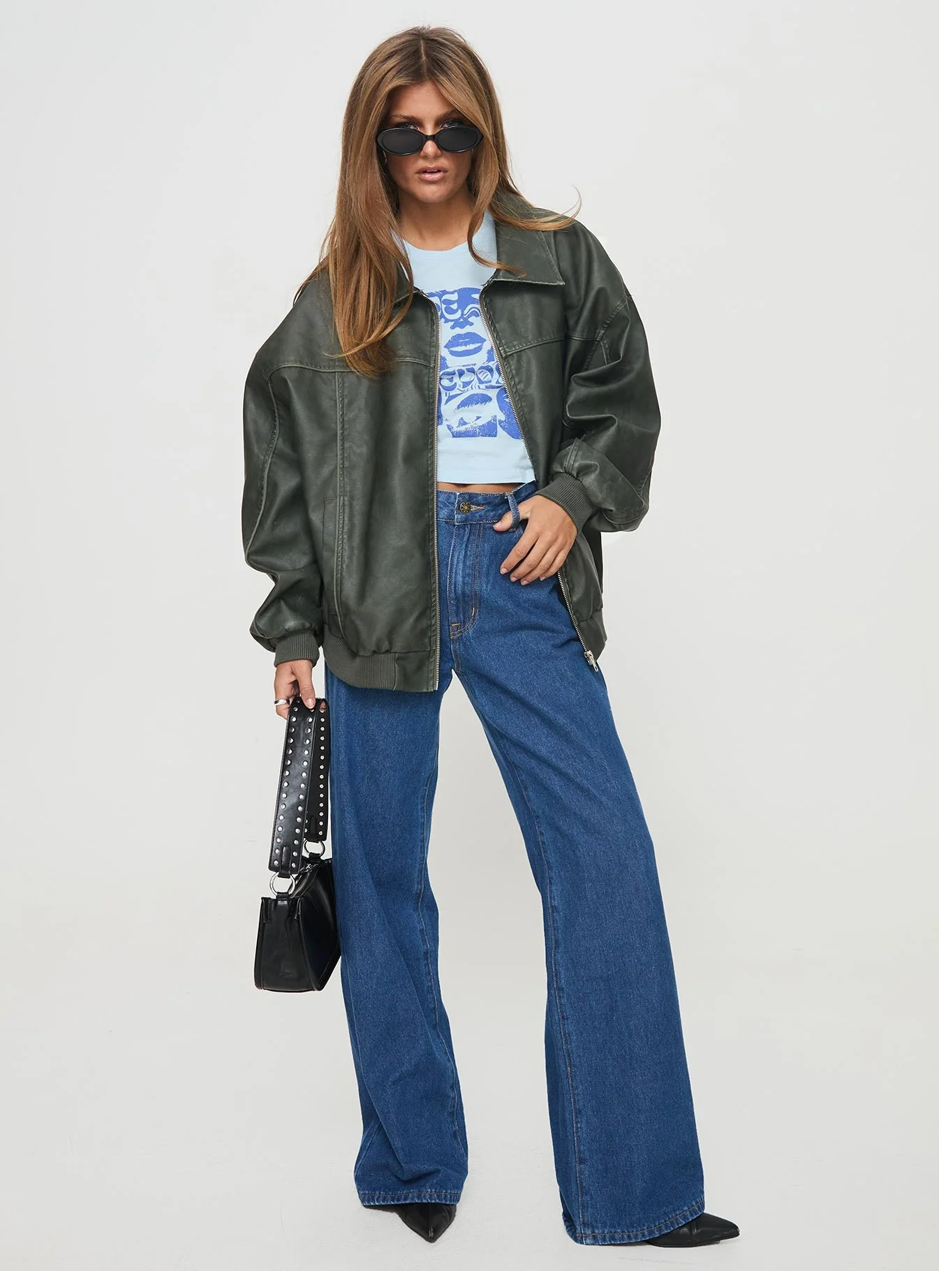 Goldsmith Faux Leather Bomber Jacket Washed Forest - Image 4