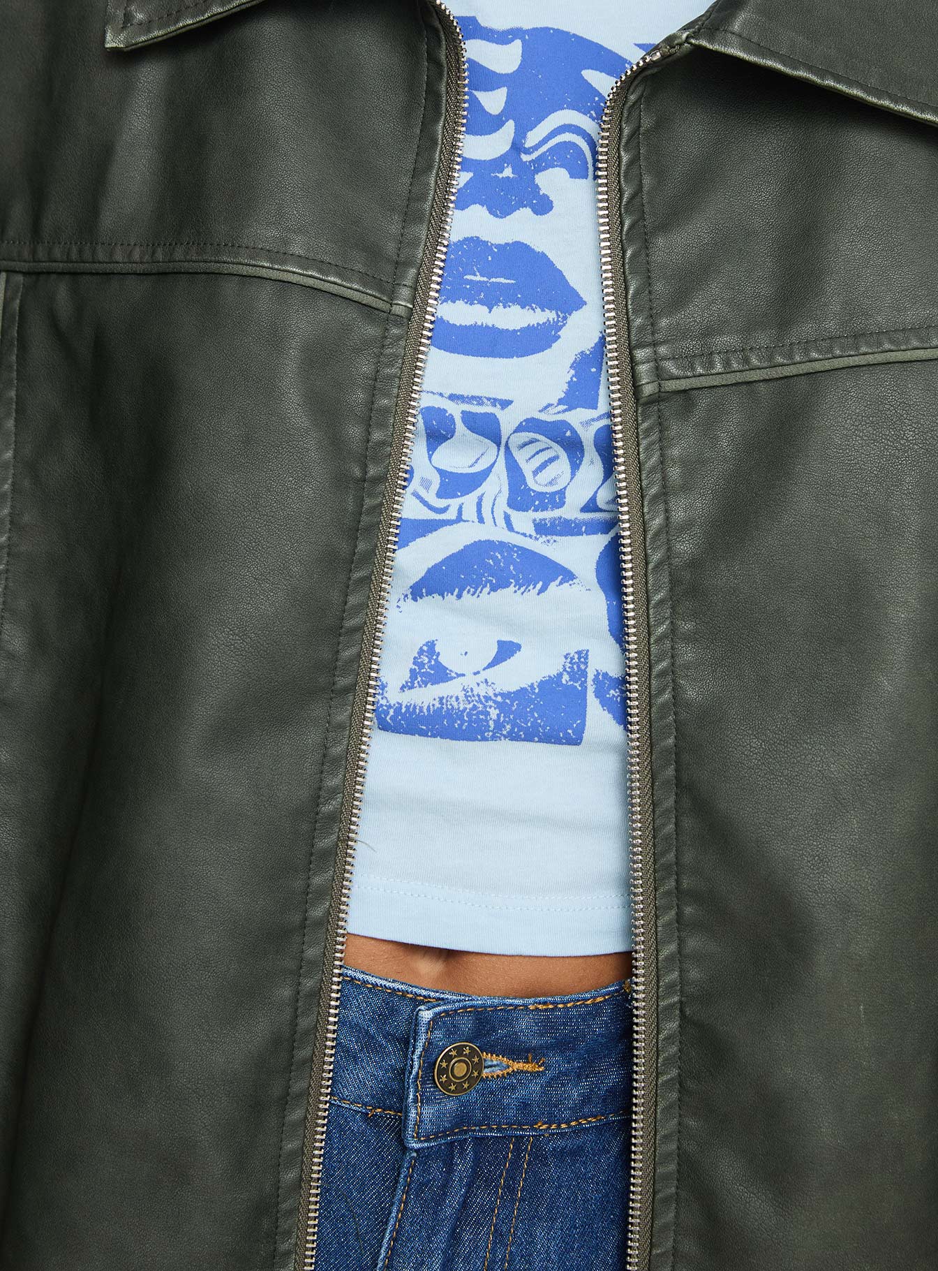 Goldsmith Faux Leather Bomber Jacket Washed Forest - Image 7