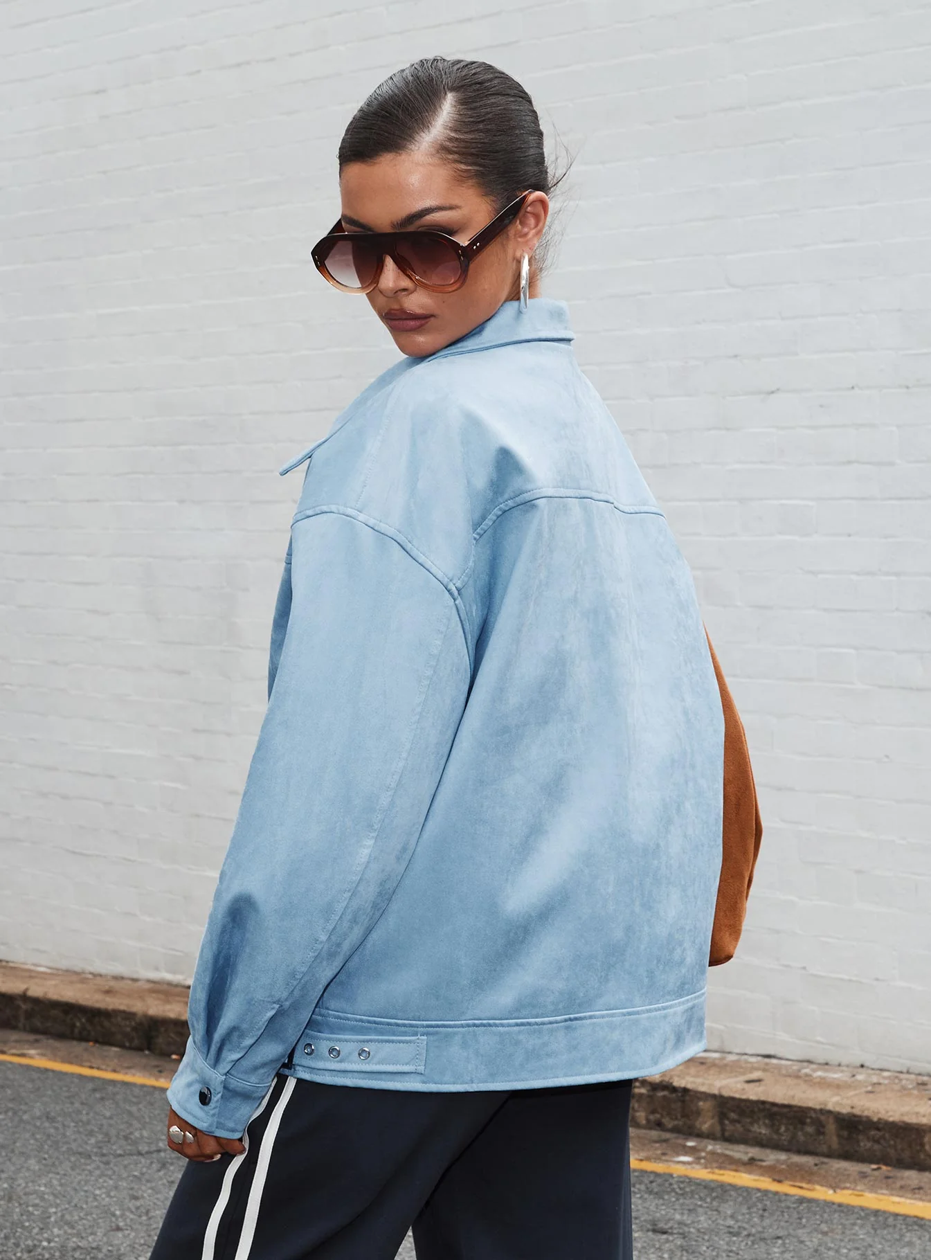 Goldsmith Faux Suede Bomber Jacket Blue - Image 5
