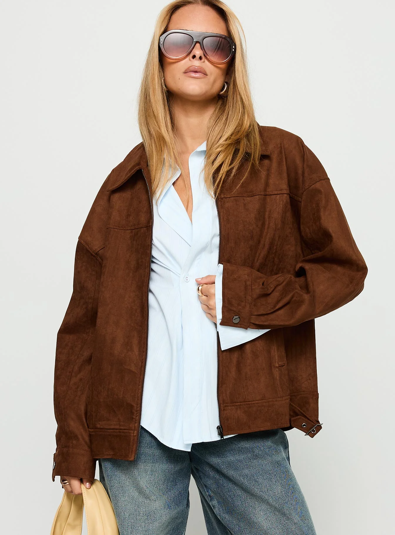 Goldsmith Faux Suede Bomber Jacket Brown - Image 2