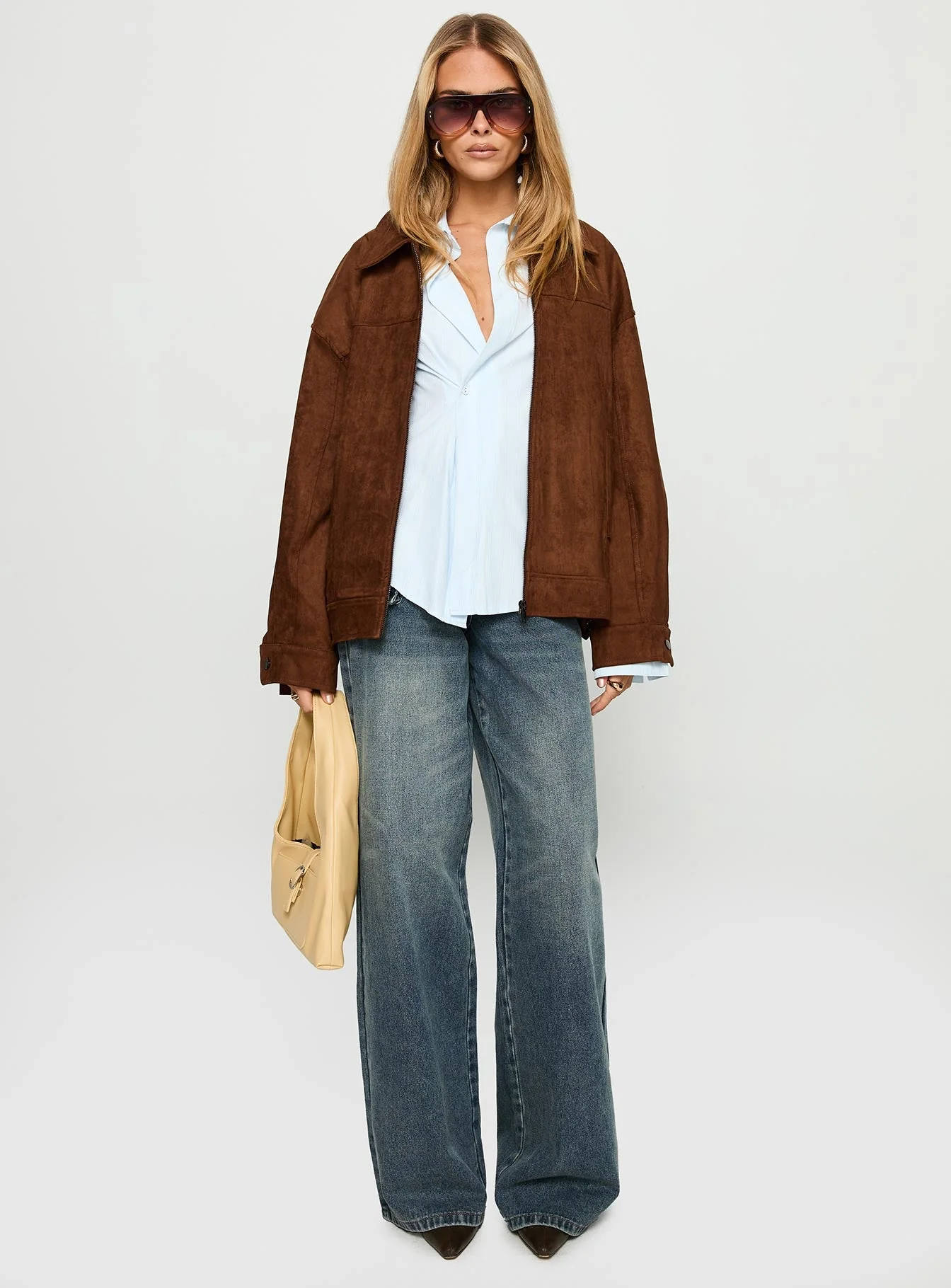 Goldsmith Faux Suede Bomber Jacket Brown - Image 3