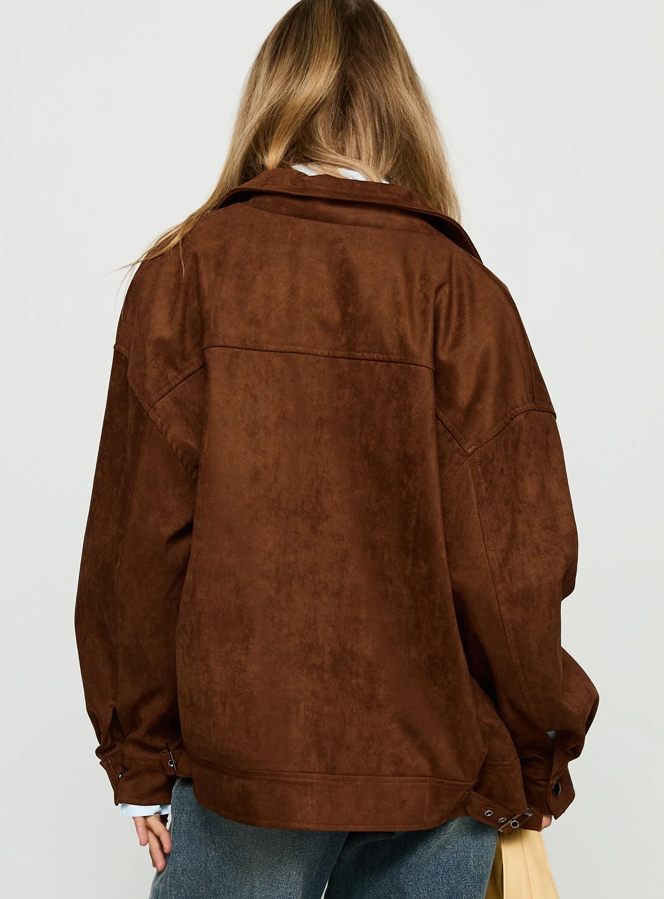Goldsmith Faux Suede Bomber Jacket Brown - Image 5