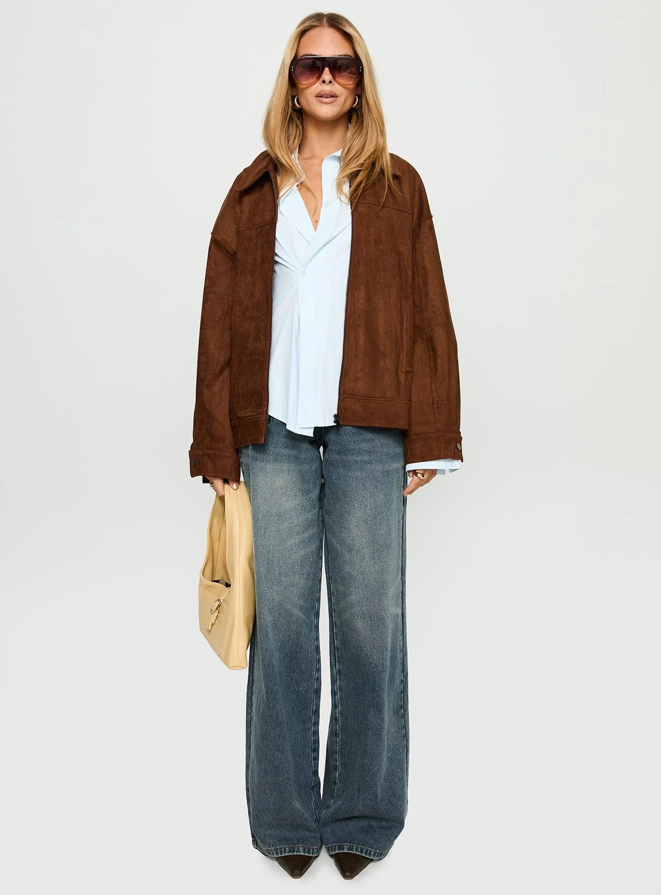 Goldsmith Faux Suede Bomber Jacket Brown - Image 7