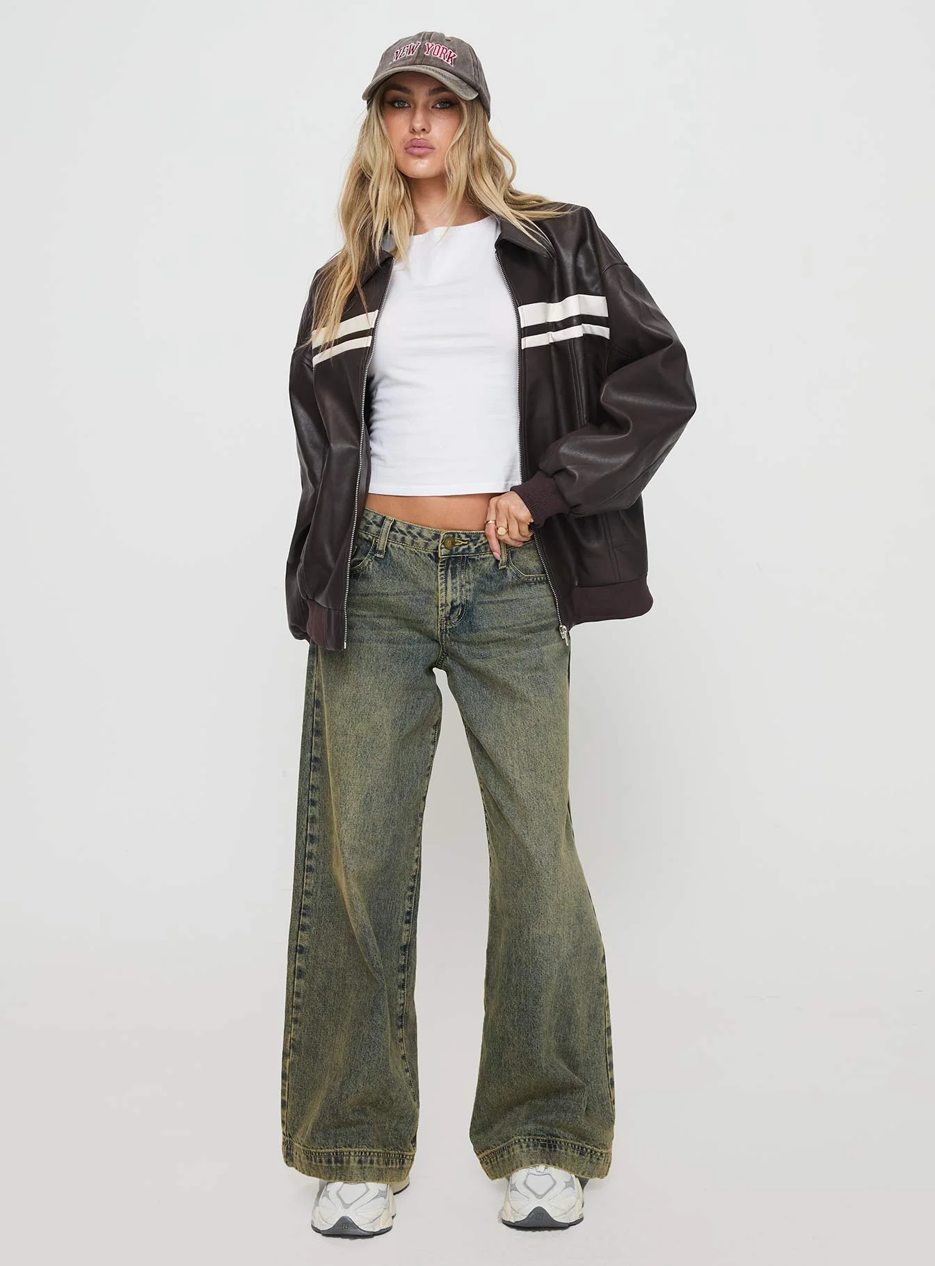 Goldsmith Faux Leather Bomber Jacket Chocolate / White - Image 3