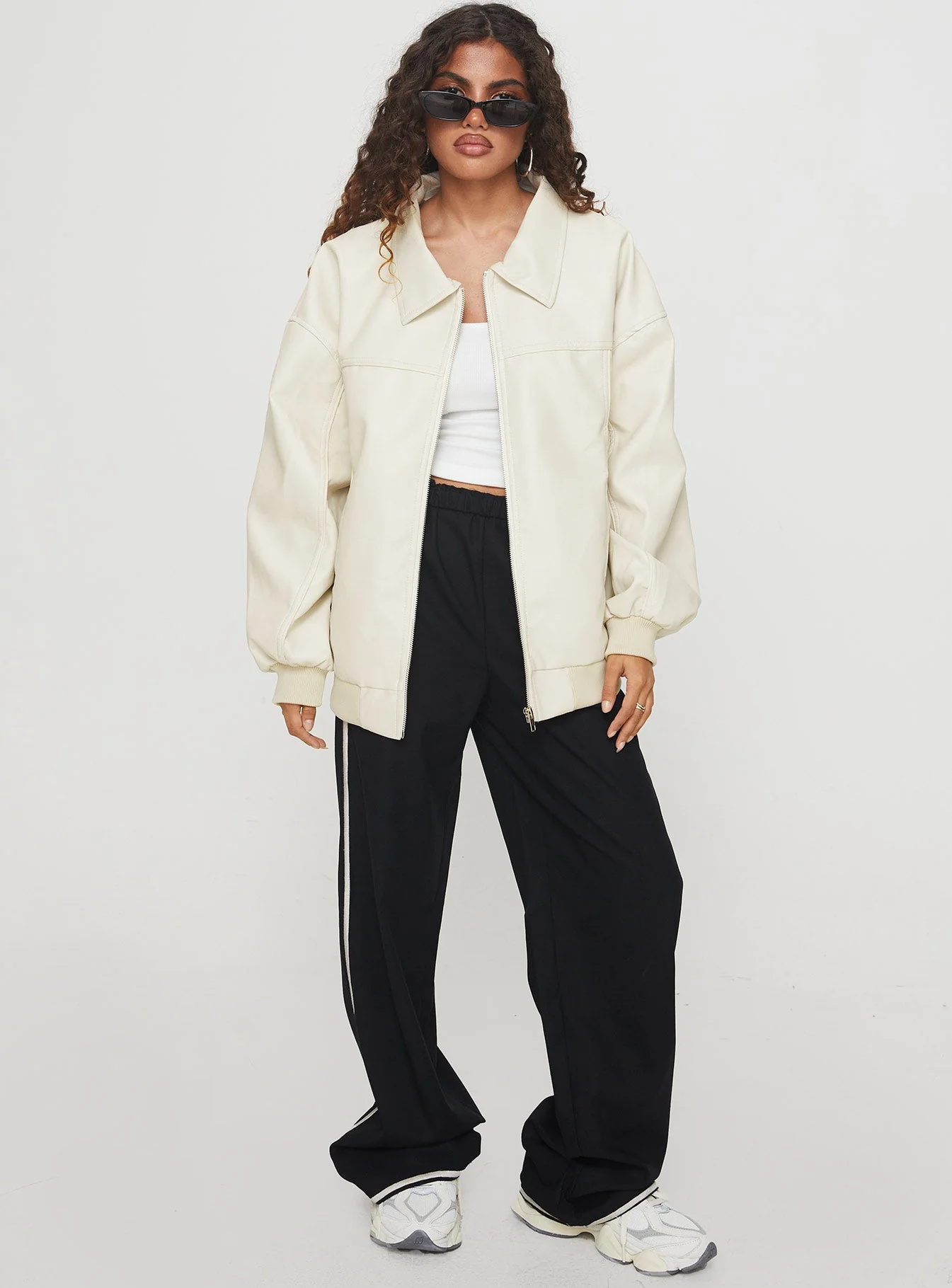 Goldsmith Faux Leather Bomber Jacket Cream - Image 3