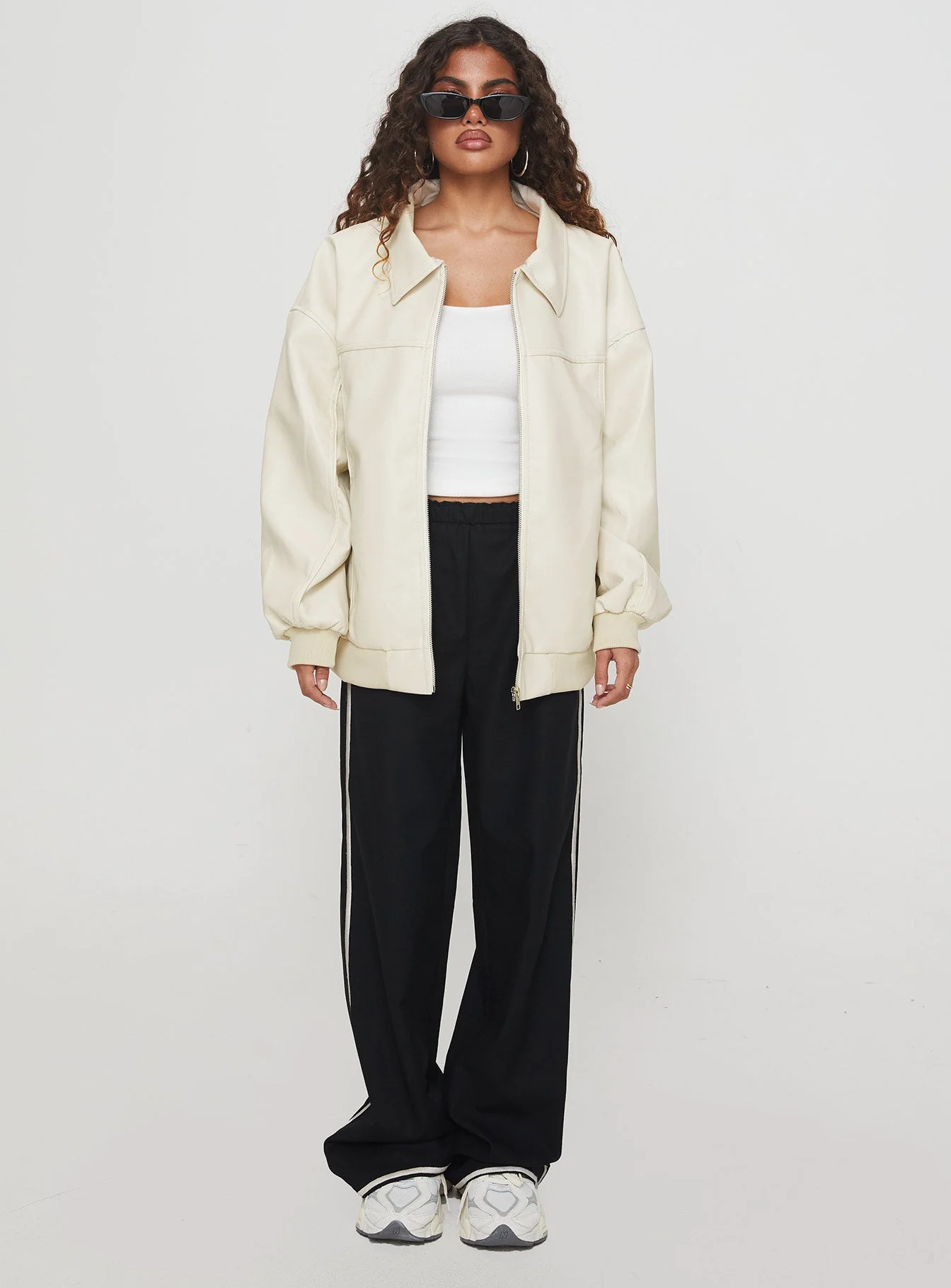 Goldsmith Faux Leather Bomber Jacket Cream - Image 7