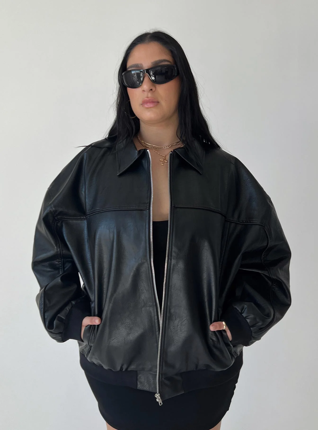 Goldsmith PU Bomber Jacket Black Curve - Image 2