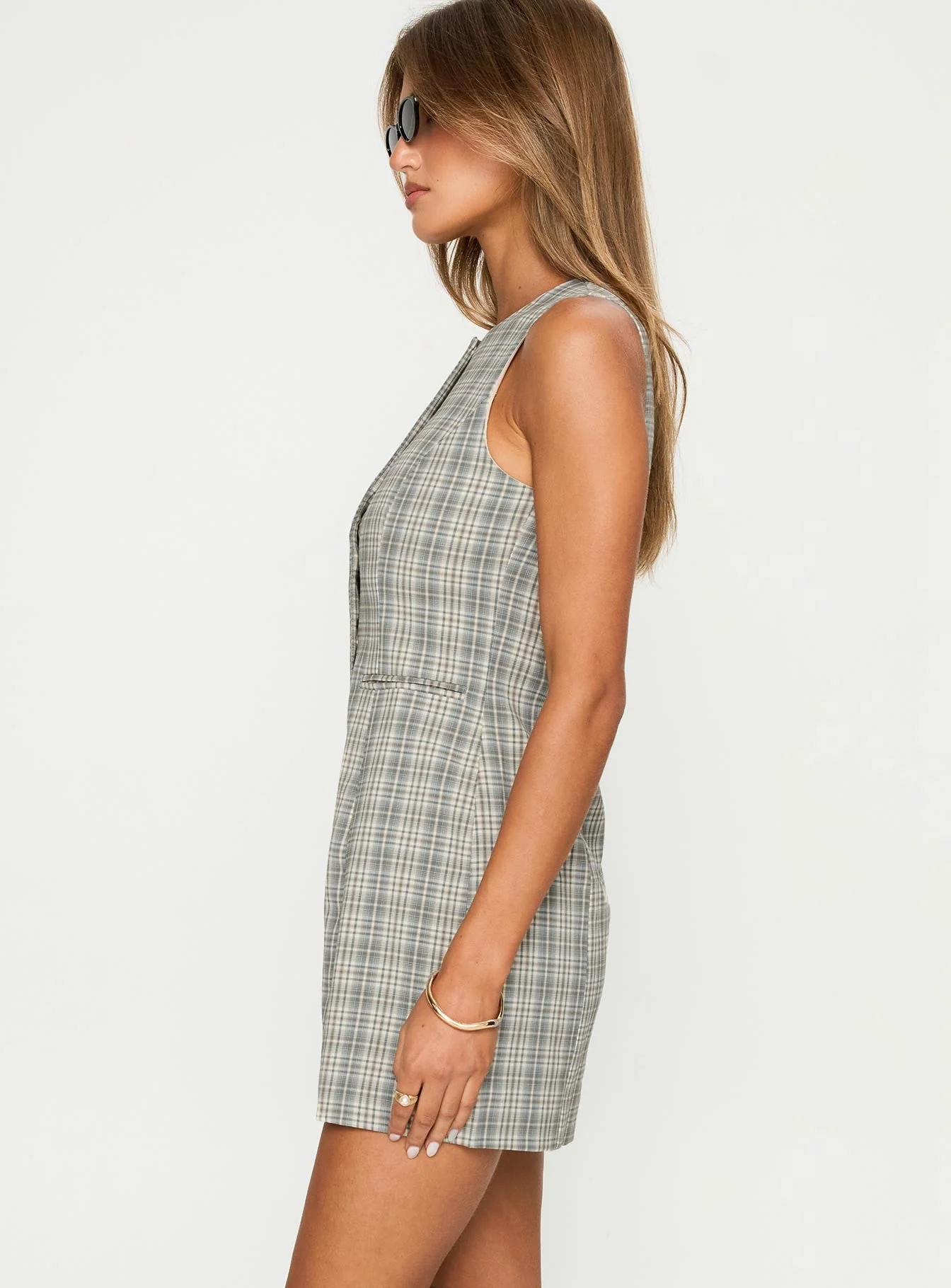 Good Manners Mini Dress Sage Check - Image 4