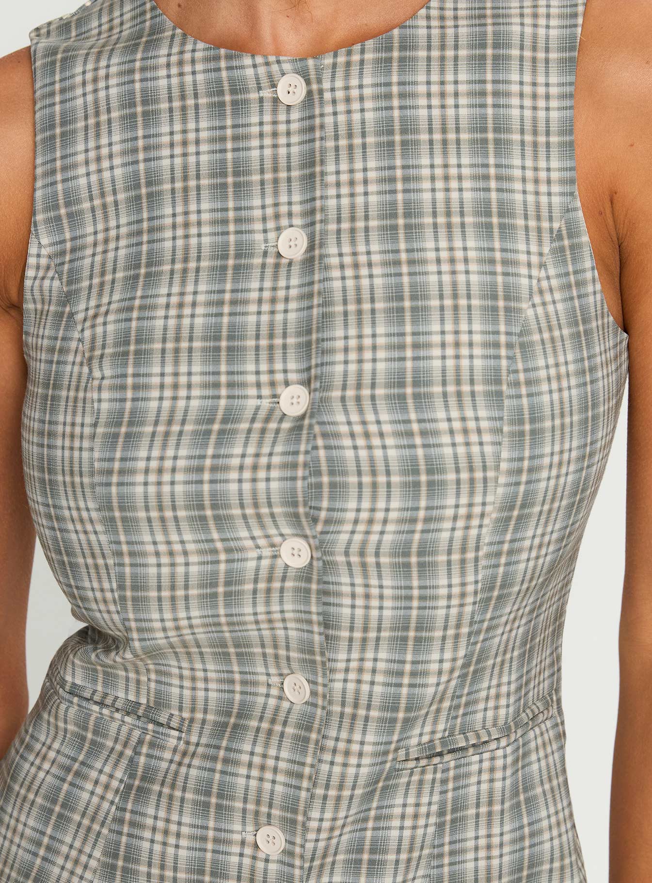 Good Manners Mini Dress Sage Check - Image 6