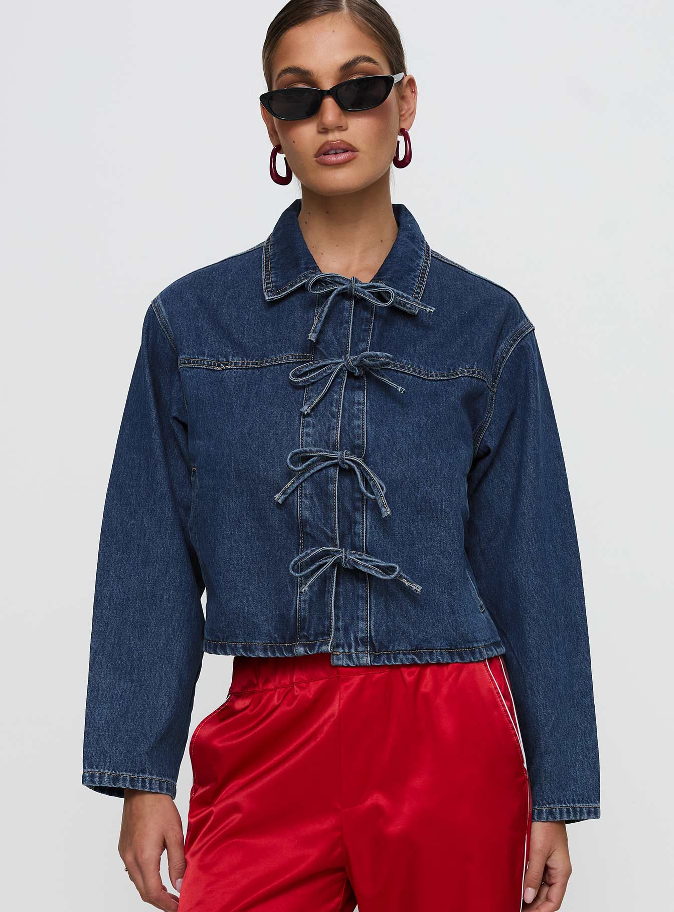 Good On You Bow Detail Jacket Blue Denim - Image 2