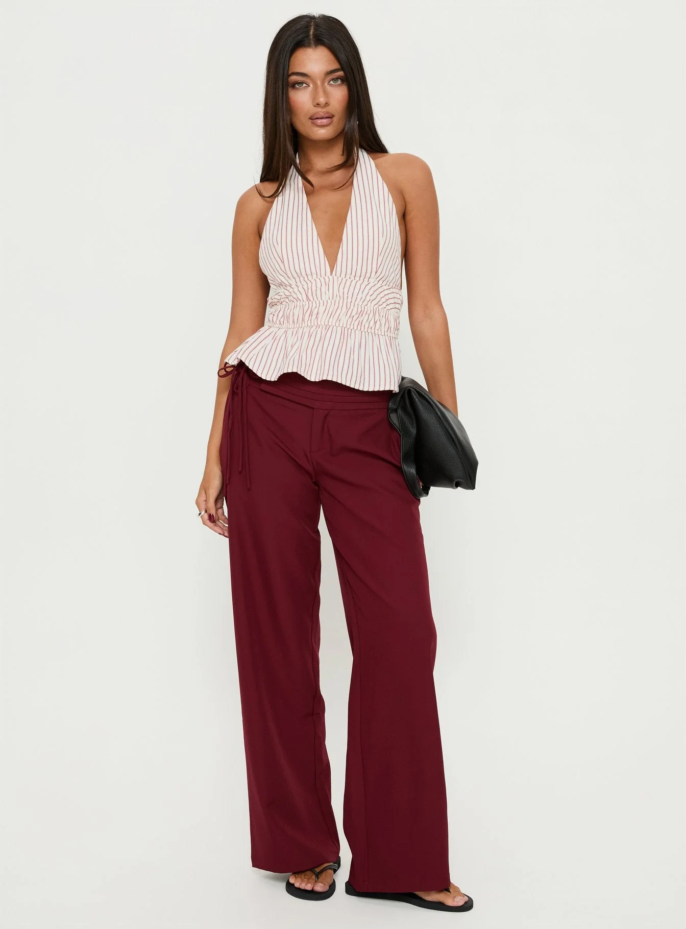 Good Riddance Pleat Tie Slouch Pants Burgundy - Image 2