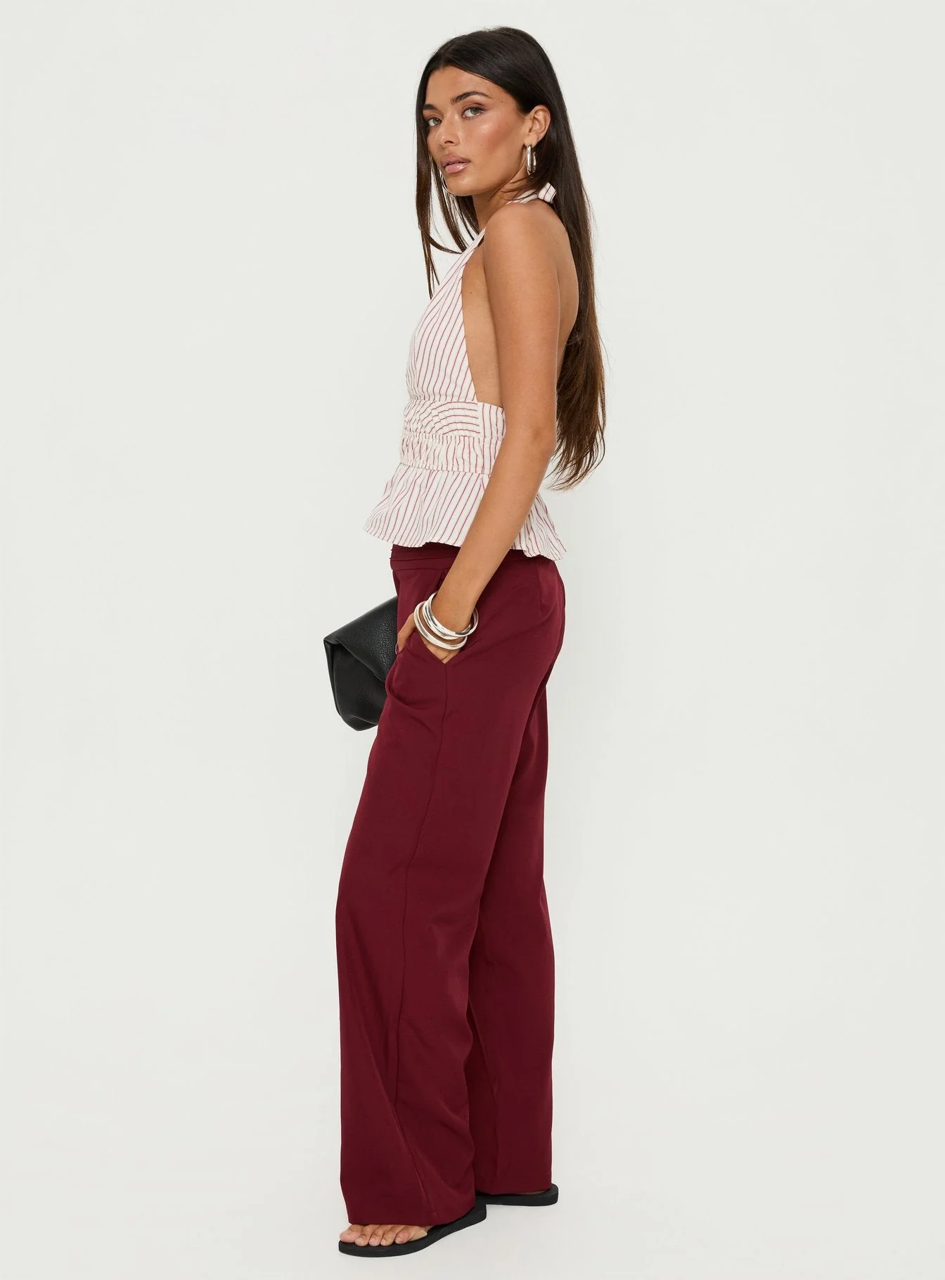 Good Riddance Pleat Tie Slouch Pants Burgundy - Image 3