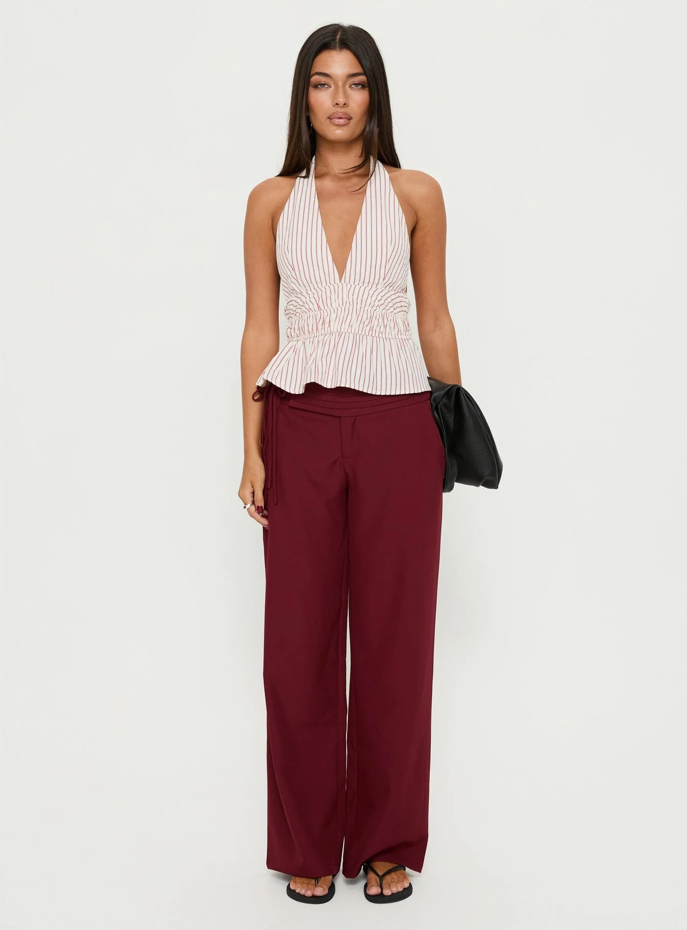 Good Riddance Pleat Tie Slouch Pants Burgundy - Image 6