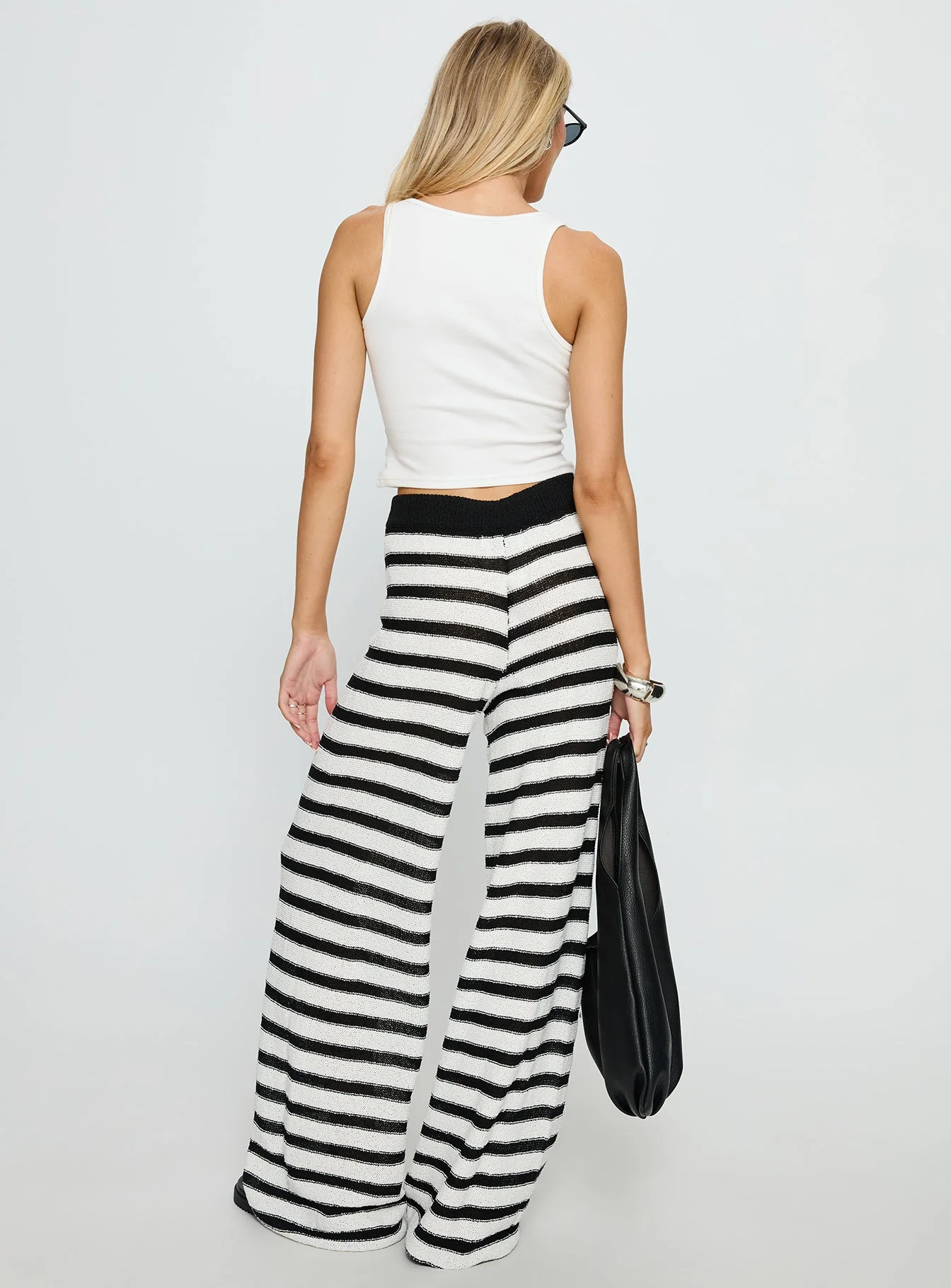 Good Things Flare Knit Pants White / Black Stripe - Image 5