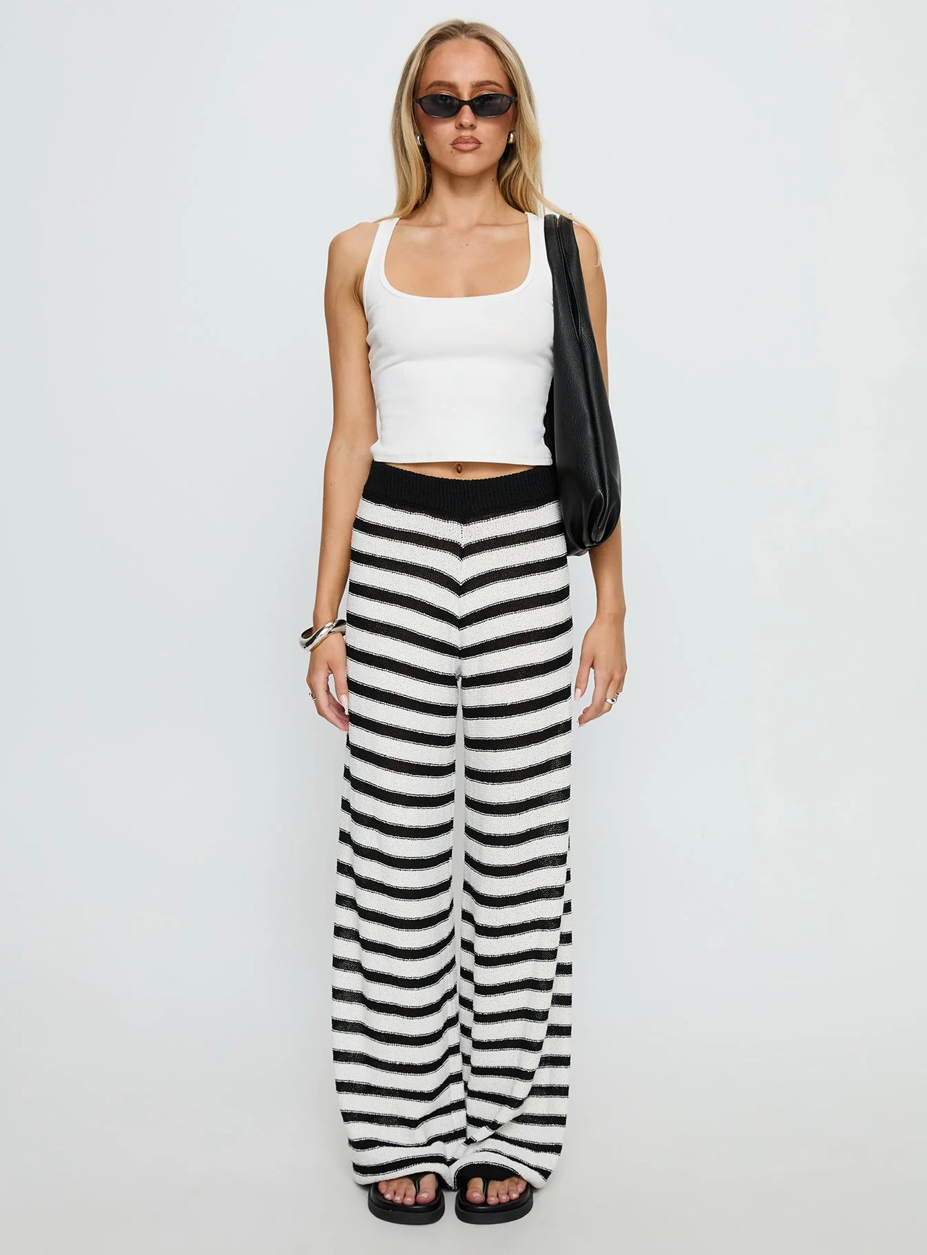 Good Things Flare Knit Pants White / Black Stripe - Image 7