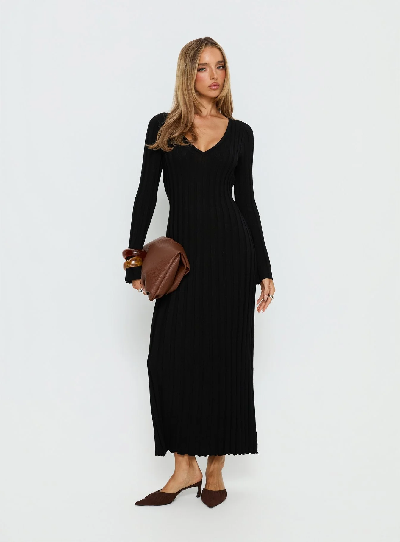 Gratuita Long Sleeve Rib Maxi Dress Black - Image 2