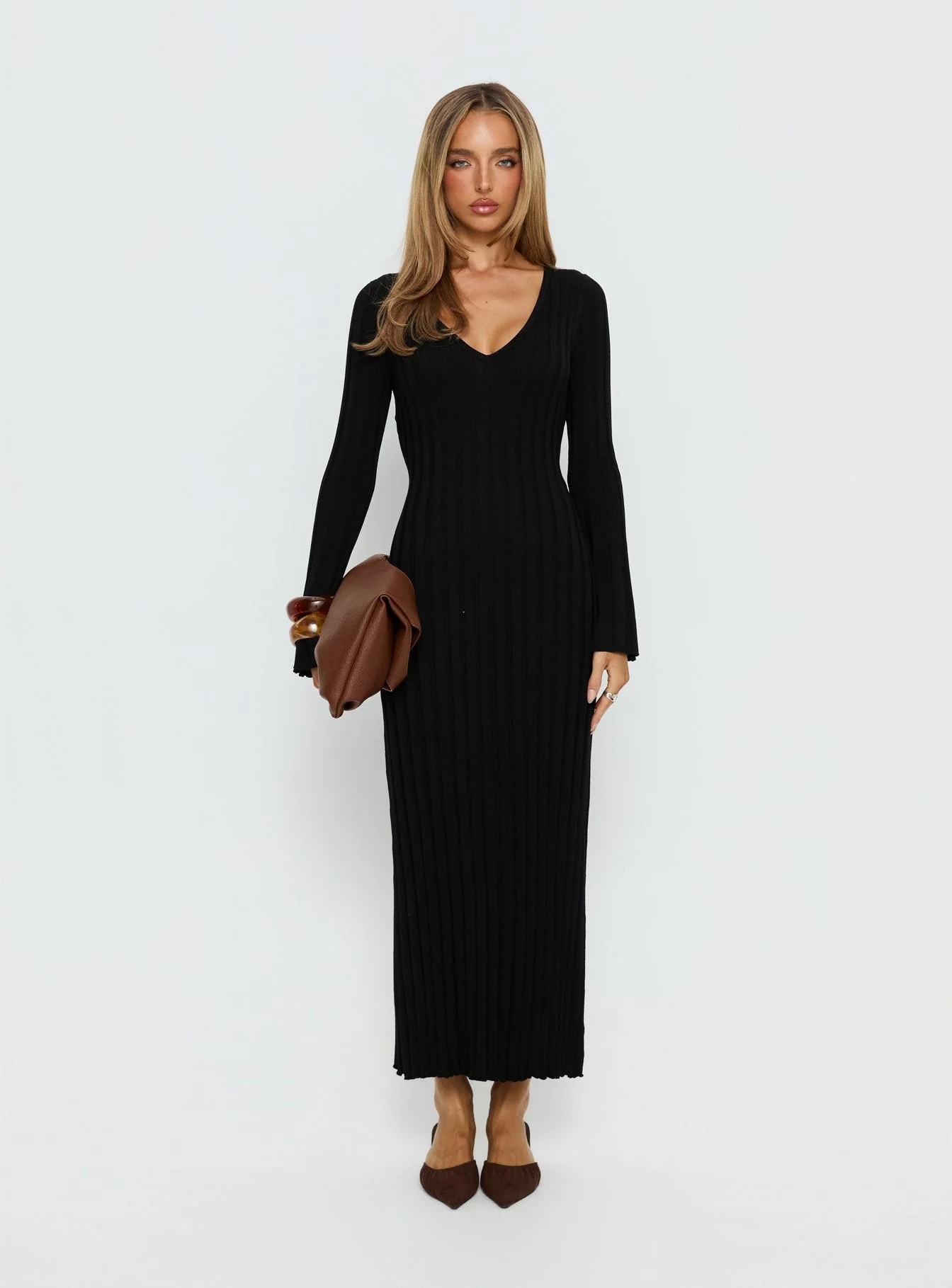 Gratuita Long Sleeve Rib Maxi Dress Black - Image 6