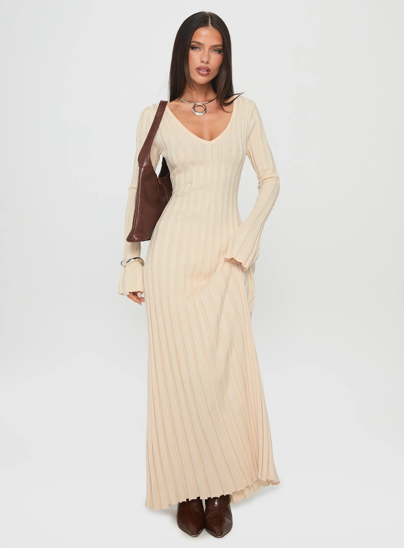 Gratuita Long Sleeve Rib Maxi Dress Cream - Image 2
