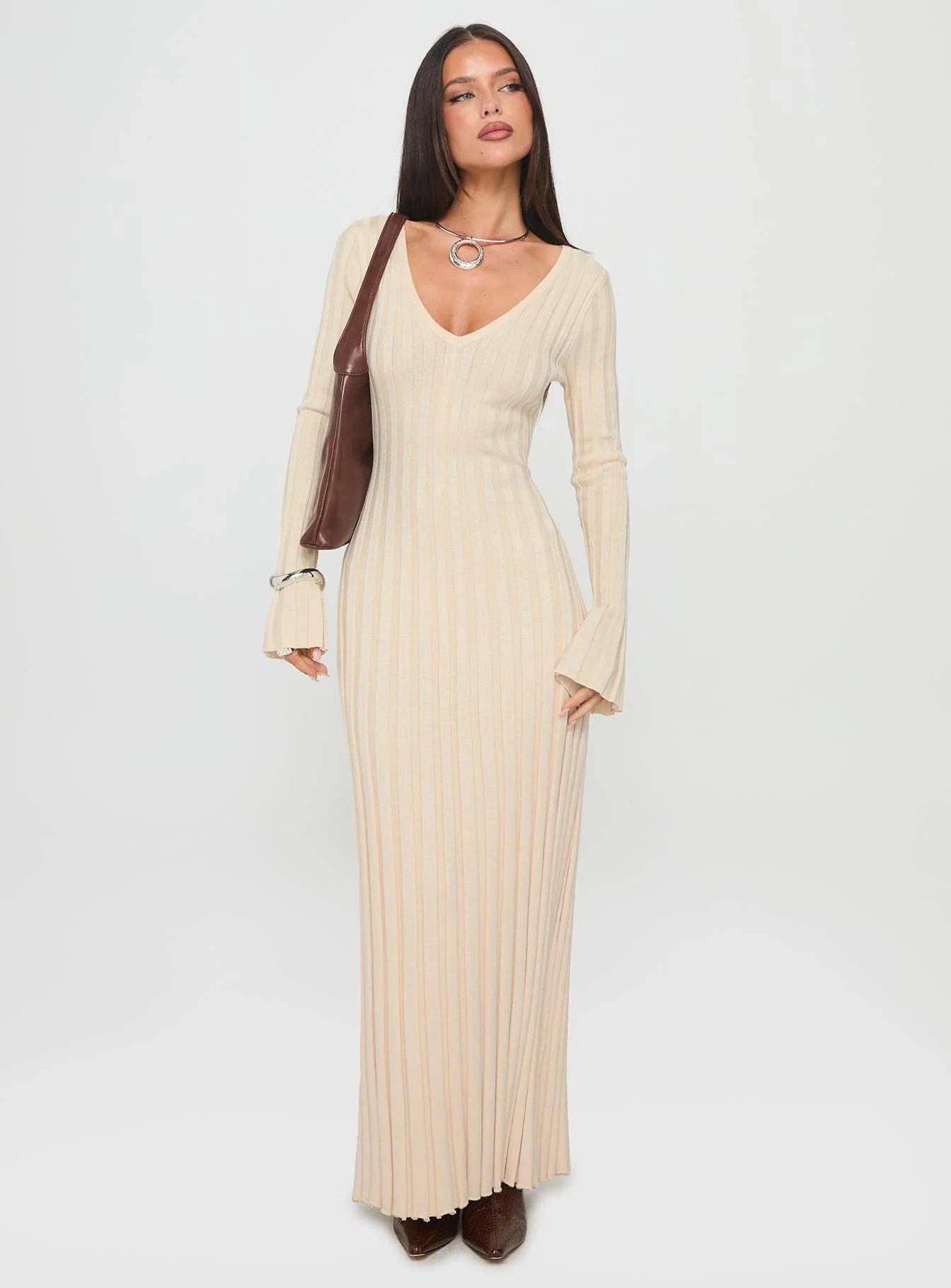 Gratuita Long Sleeve Rib Maxi Dress Cream - Image 3