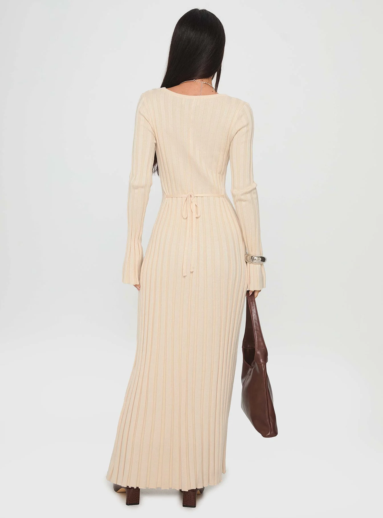 Gratuita Long Sleeve Rib Maxi Dress Cream - Image 5