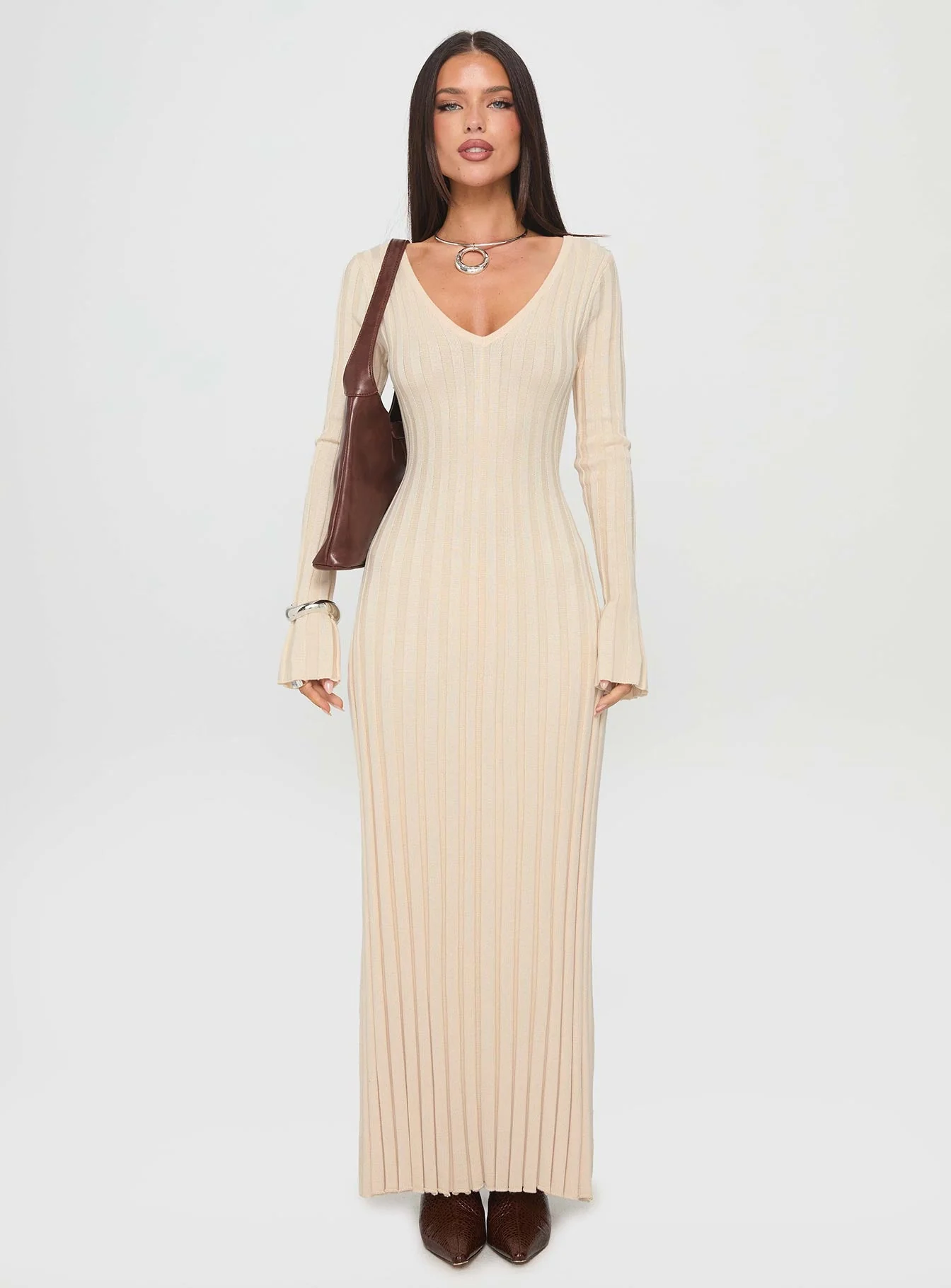 Gratuita Long Sleeve Rib Maxi Dress Cream - Image 7