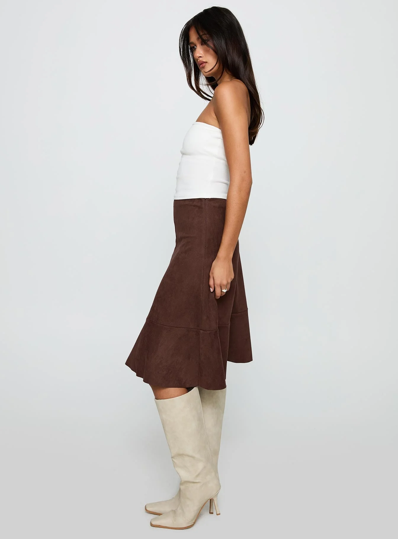Grimaud Faux Suede Midi Skirt Brown - Image 4