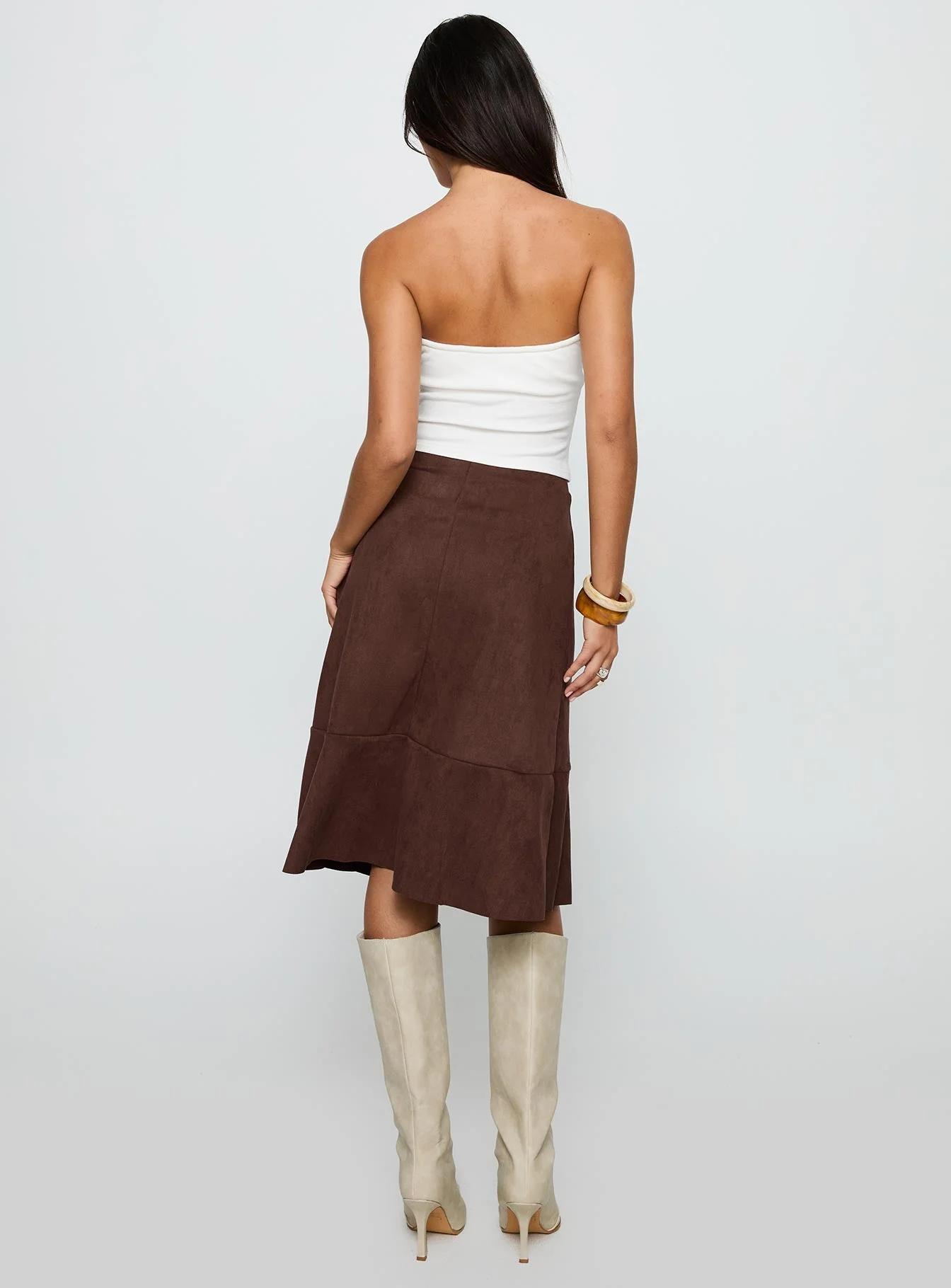 Grimaud Faux Suede Midi Skirt Brown - Image 5
