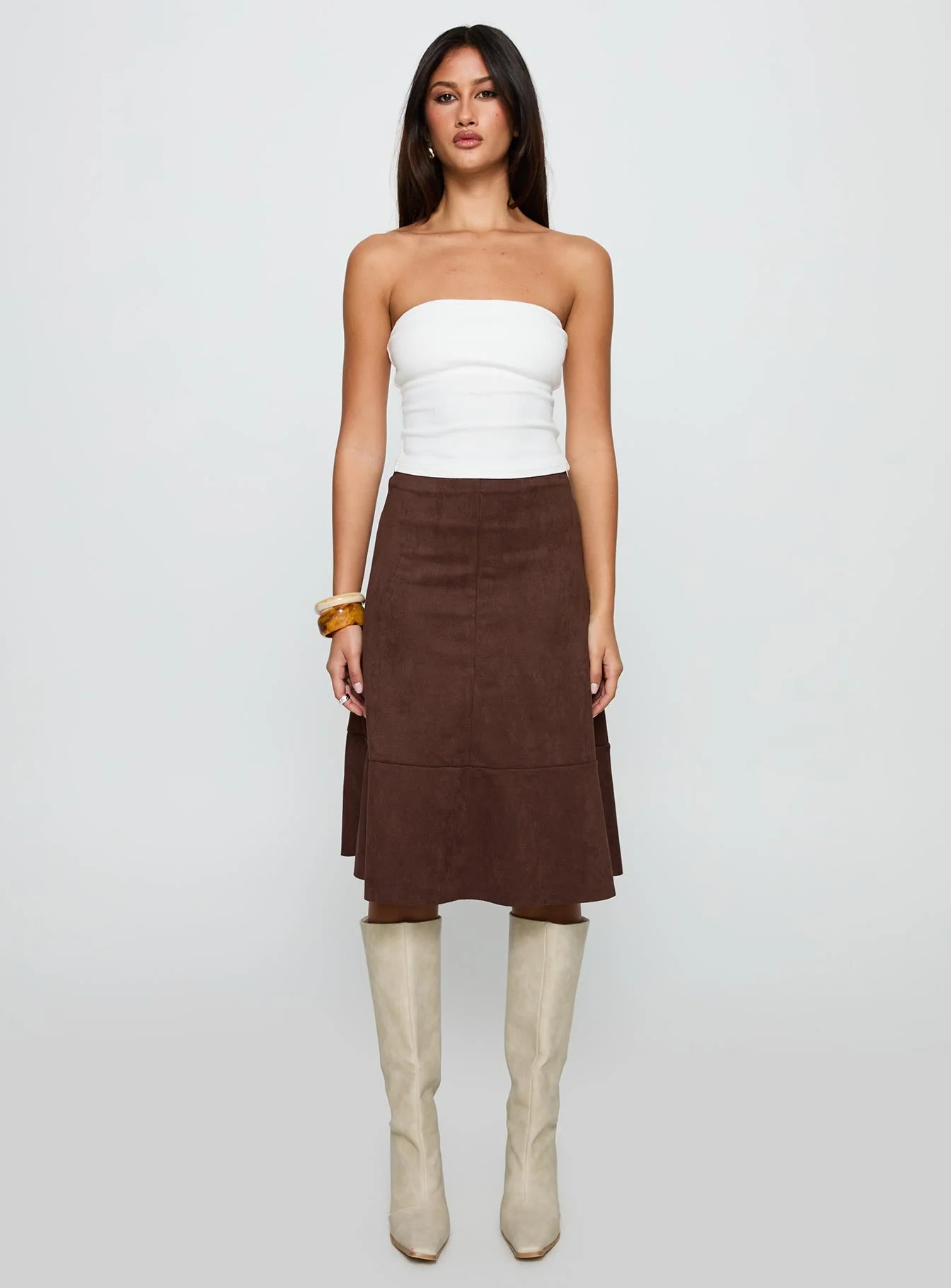 Grimaud Faux Suede Midi Skirt Brown - Image 7